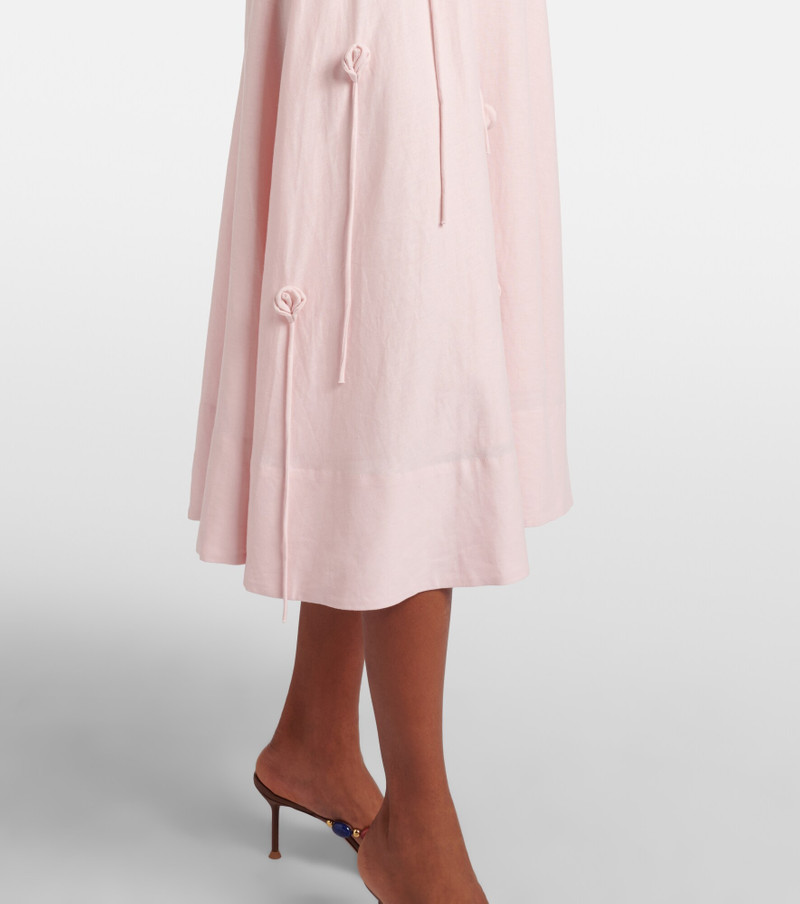 Floral-appliqué linen-blend midi dress 5