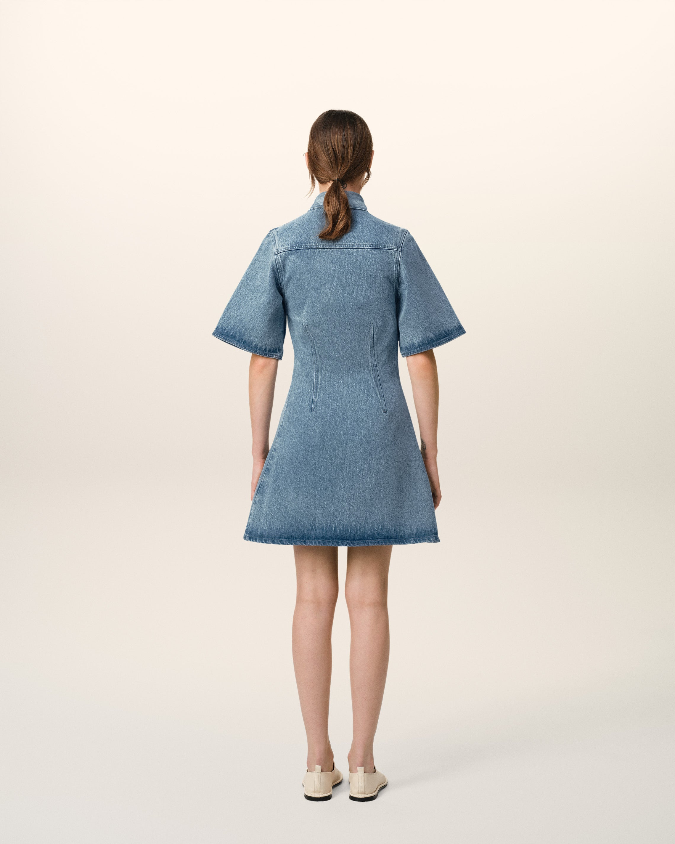 BLUE COTTON SHORT SLEEVE SHIRT DRESS - 5