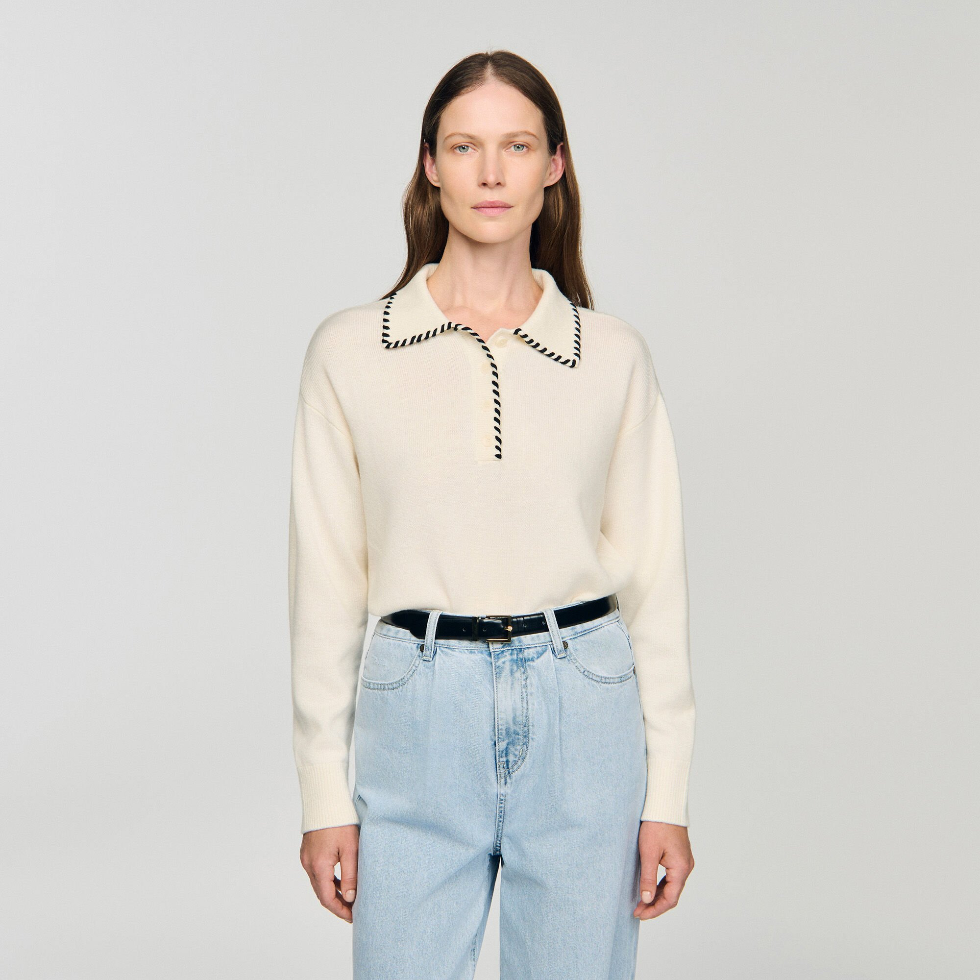 CONTRAST POLO-NECK KNIT SWEATER - 4