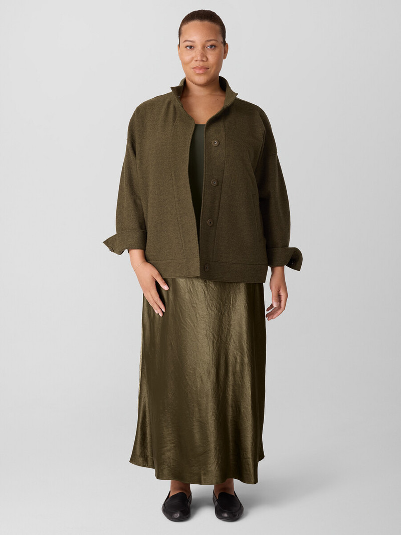 Lightweight Boiled Wool Stand Collar Jacket in Regenerative Wool 6