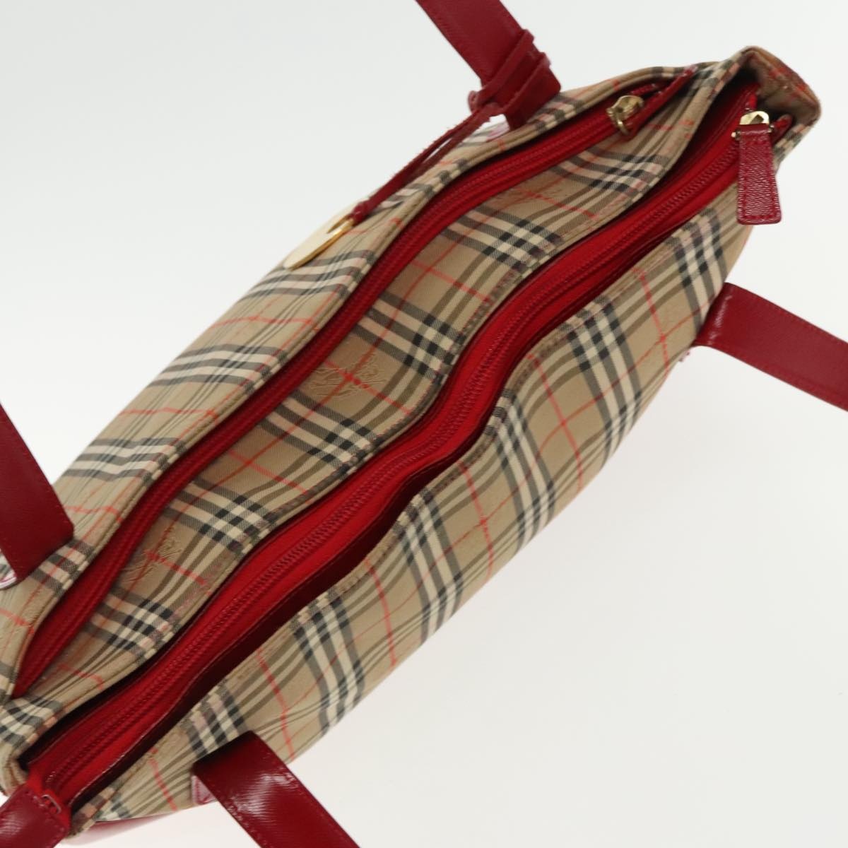 Burberry Nova Check Tote Bag Canvas Red Beige - 6