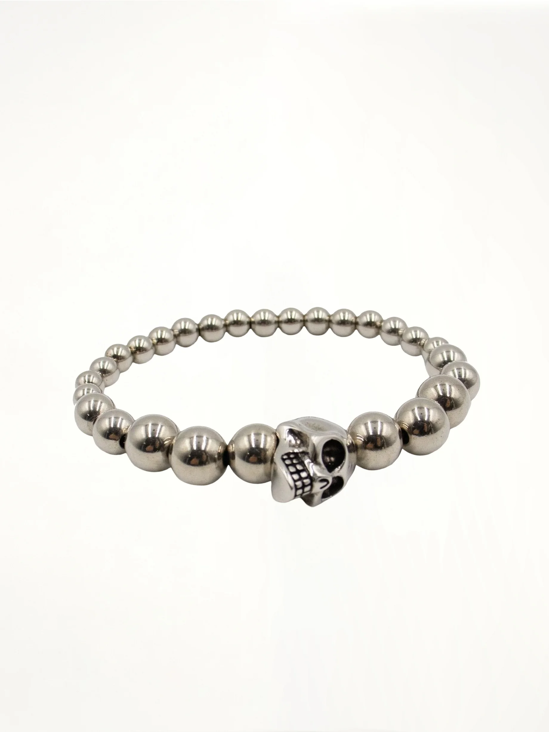 Beaded Skull Motif Bracelet in Silver - 1