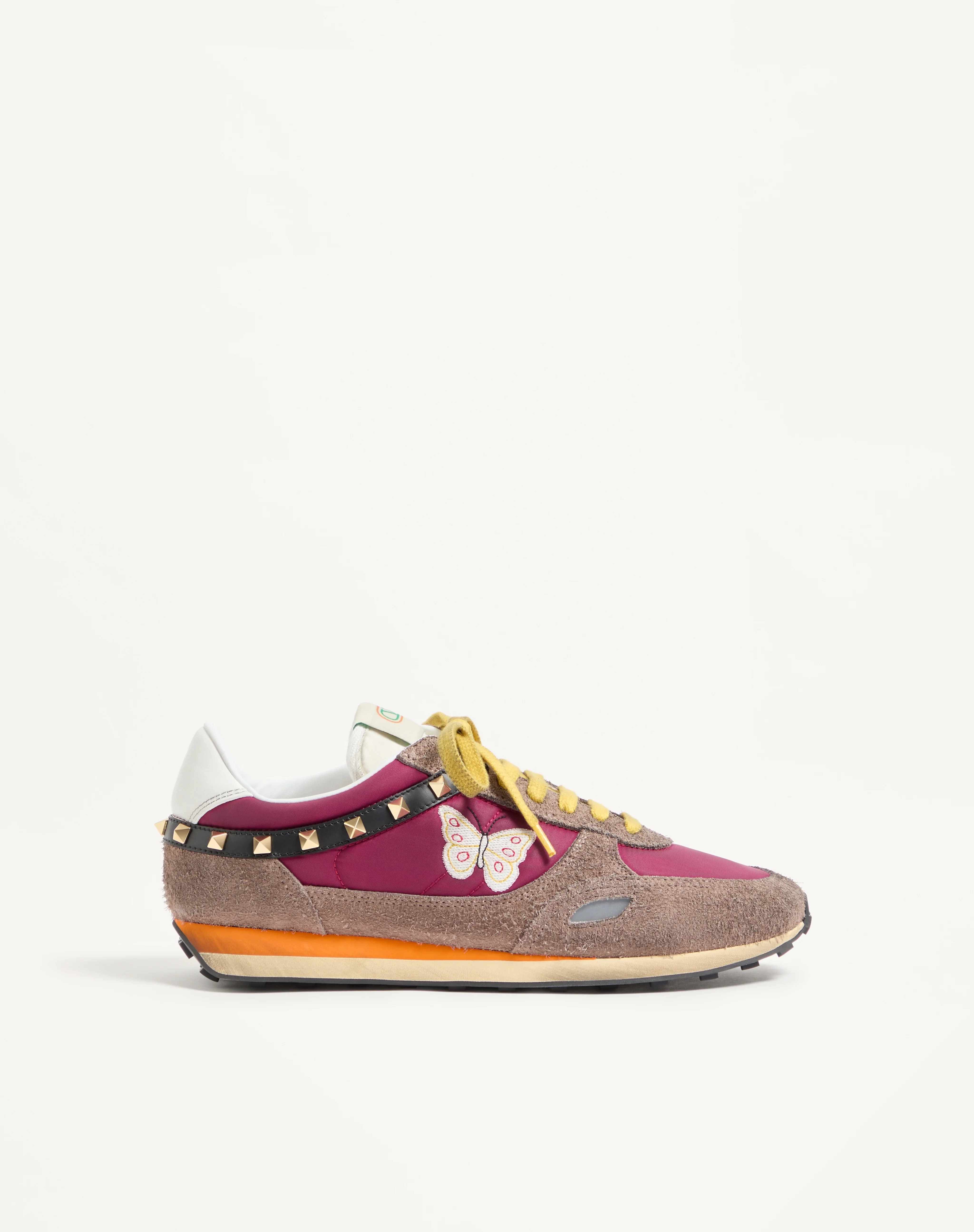 STUD UP SNEAKER IN SPLIT LEATHER AND NYLON WITH BUTTERFLY EMBROIDERY - 1