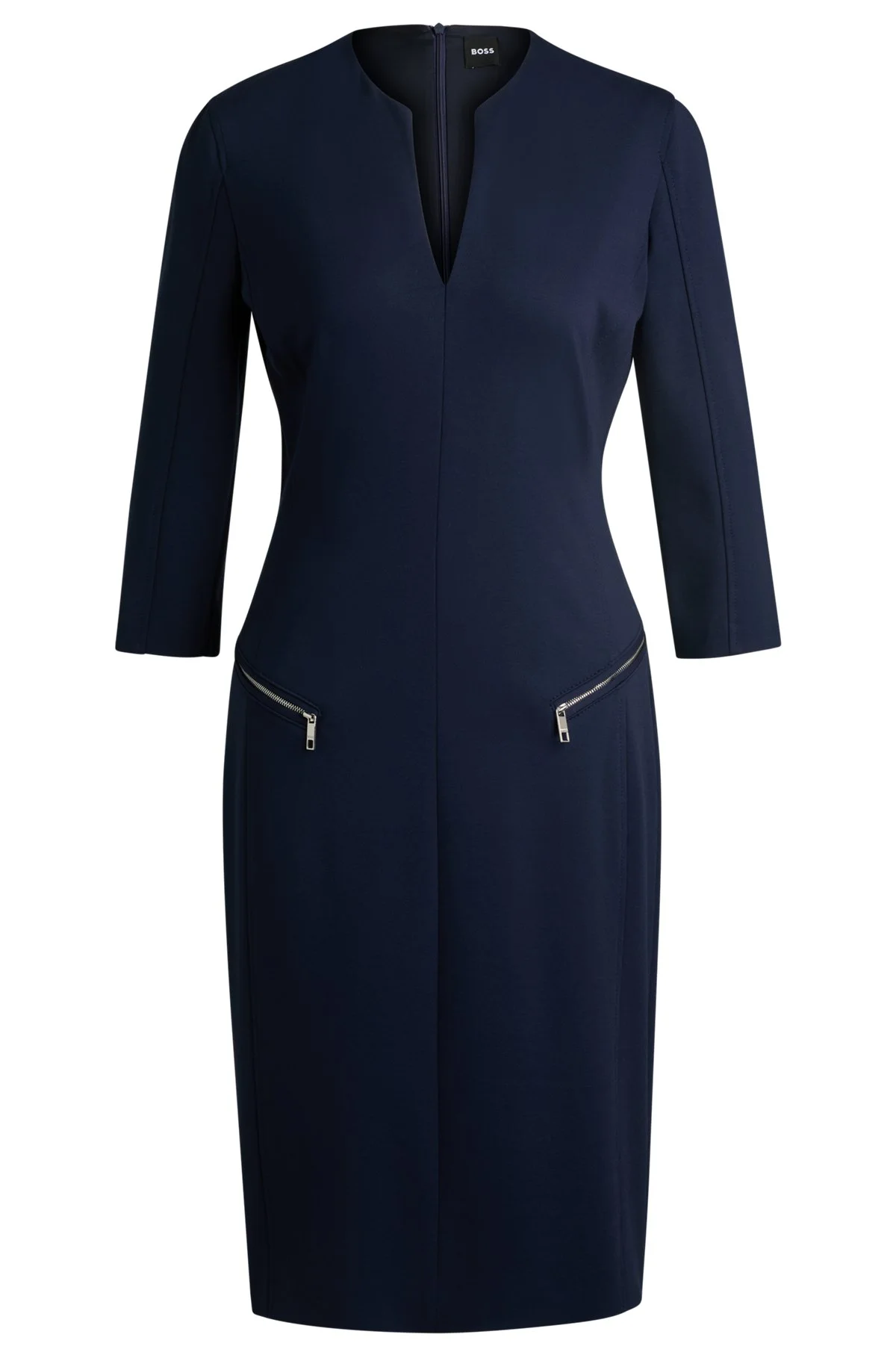 V-NECK DRESS WITH ZIPPED POCKETS AND CROPPED SLEEVES - 1