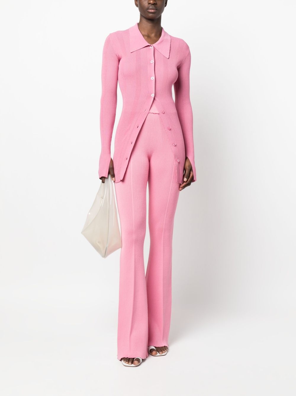 ribbed-knit flared trousers - 2
