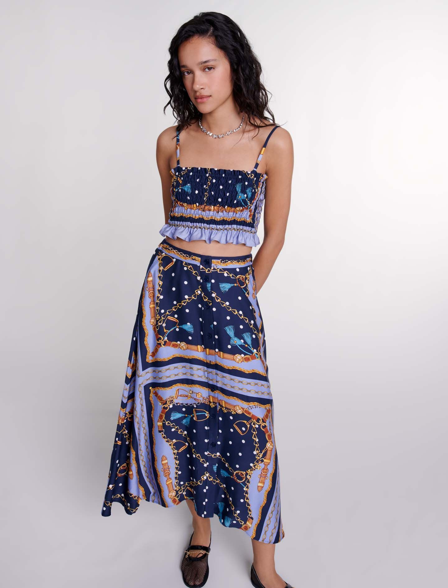 Satin-effect patterned short skirt - 5