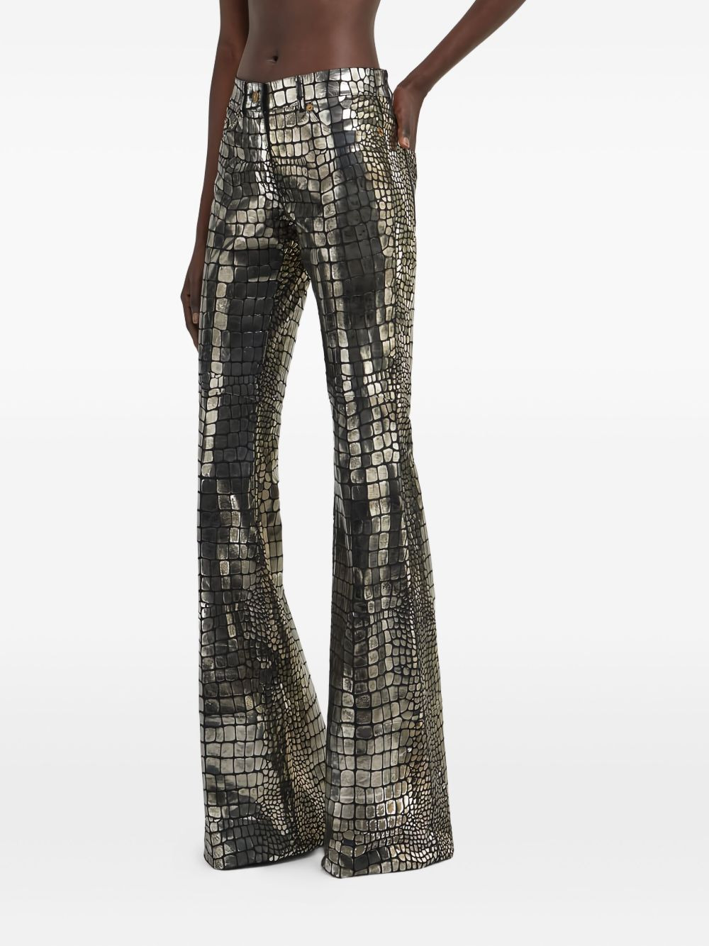 crocodile-effect leather trousers - 3
