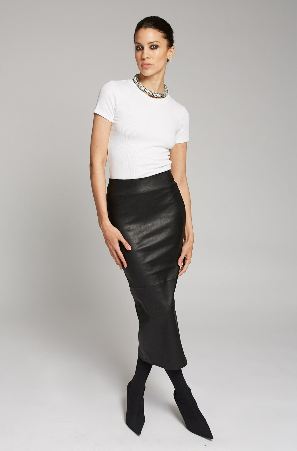 BLACK LEATHER TUBE SKIRT - 7