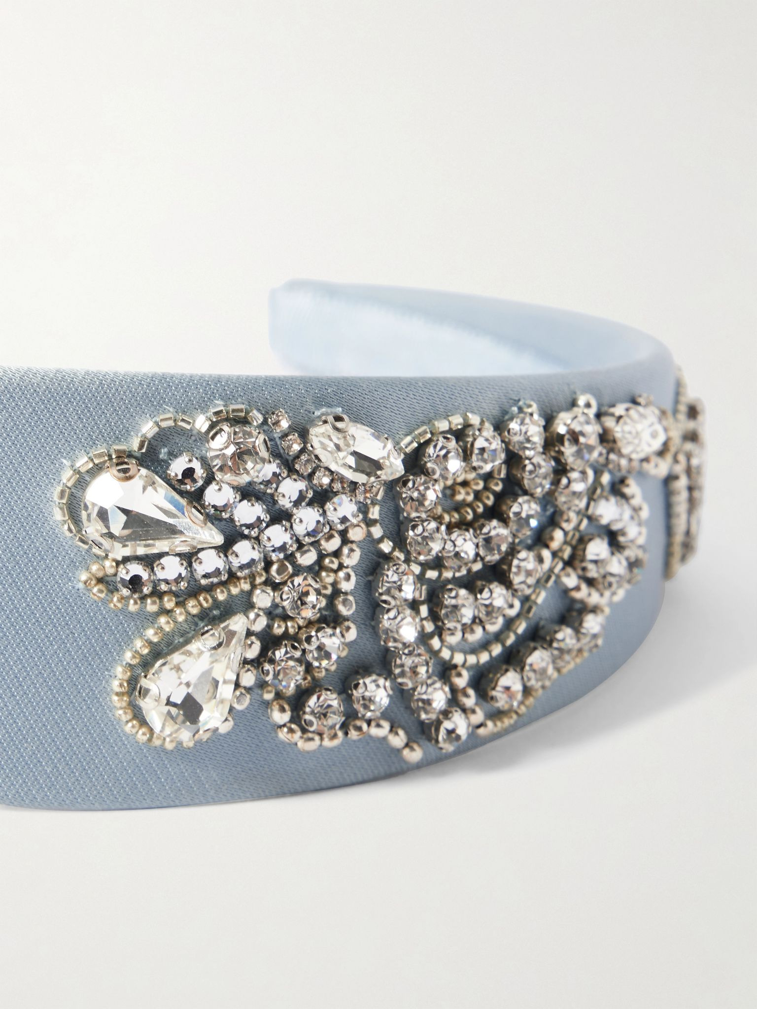 Crystal-embellished satin headband Sky blue - 4