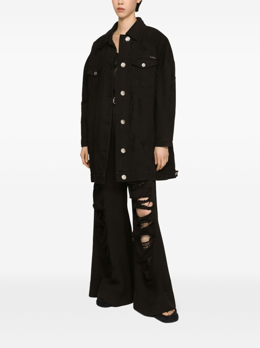 single-breasted denim coat - 2