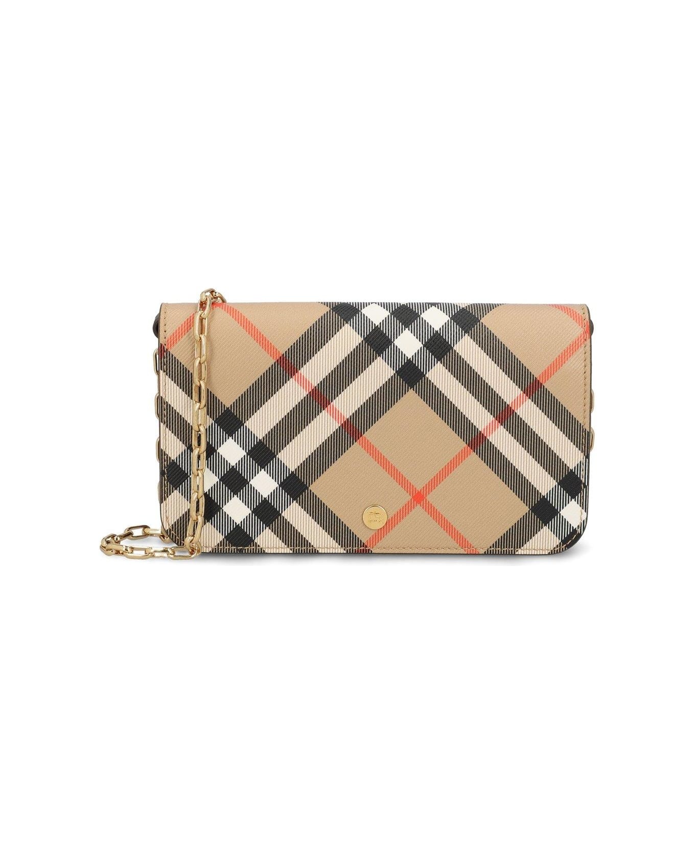 Checked Folded-top Chain Strap Wallet - 1