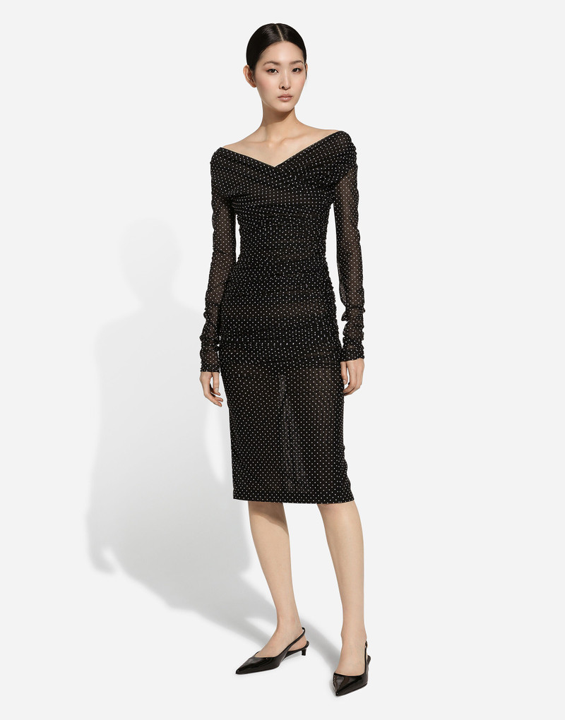 Dolce & Gabbana Tulle calf-length dress with draping and polka-dot print outlook