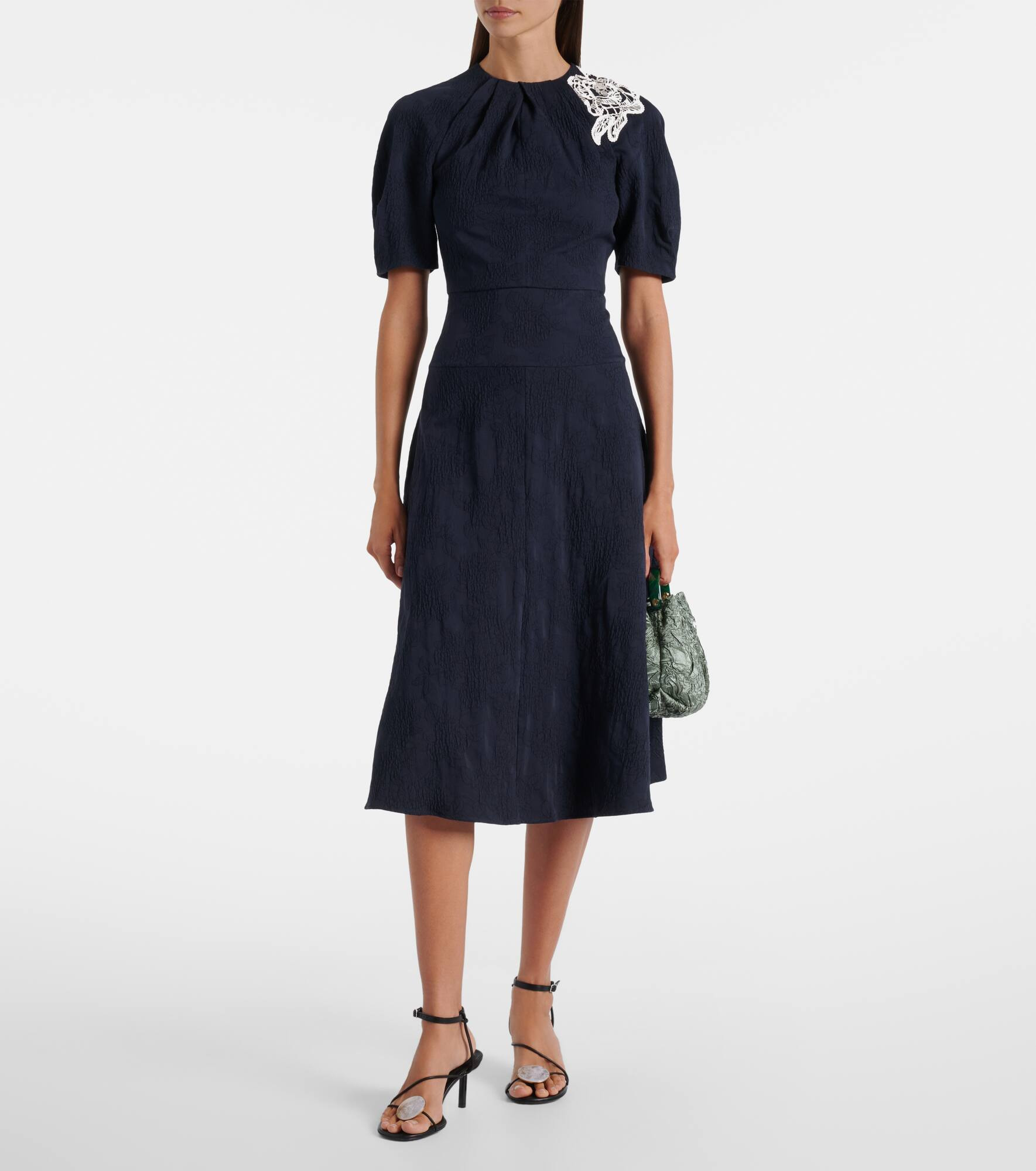 Floral cotton-blend jacquard midi dress - 2