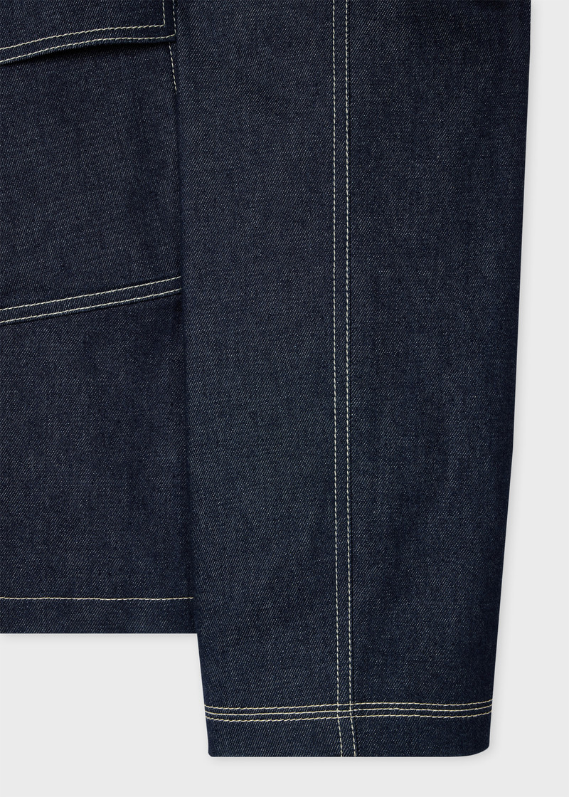 Denim Cotton-Blend Cropped Asymmetric Jacket with Topstitching 3