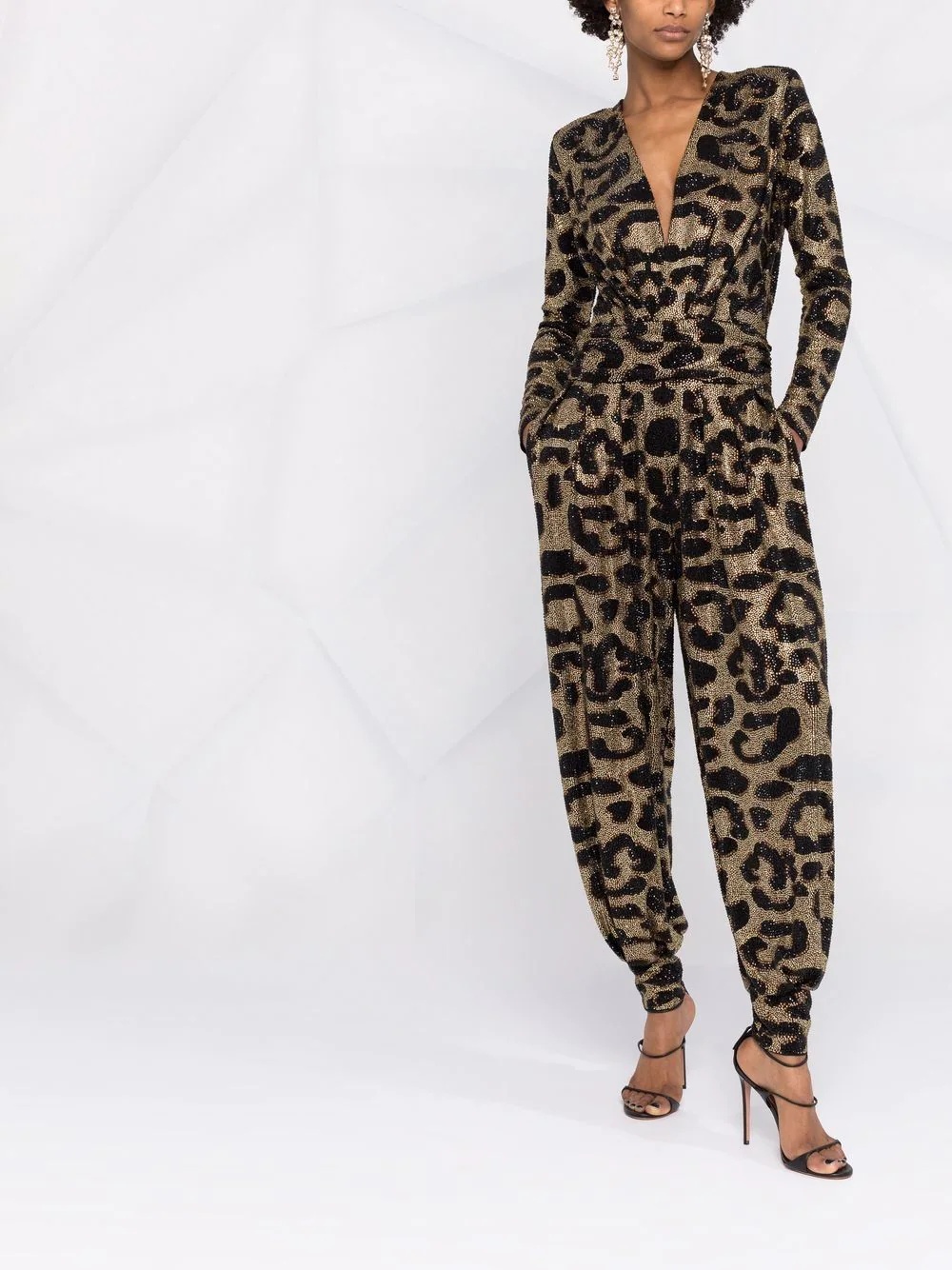 gem-embellished leopard-print jumpsuit - 2