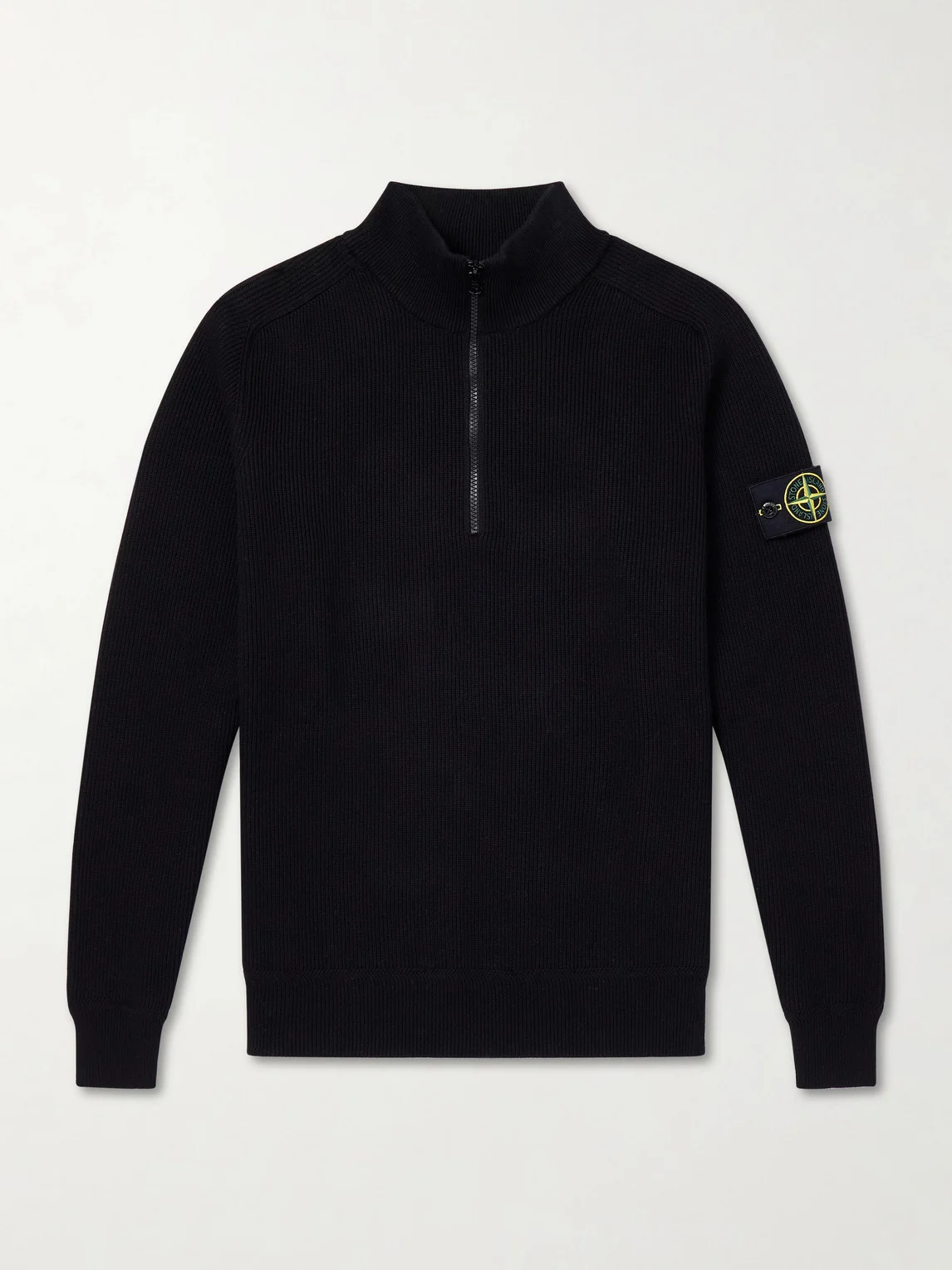 Ribbed-Knit Organic Cotton Half-Zip Sweater - 1
