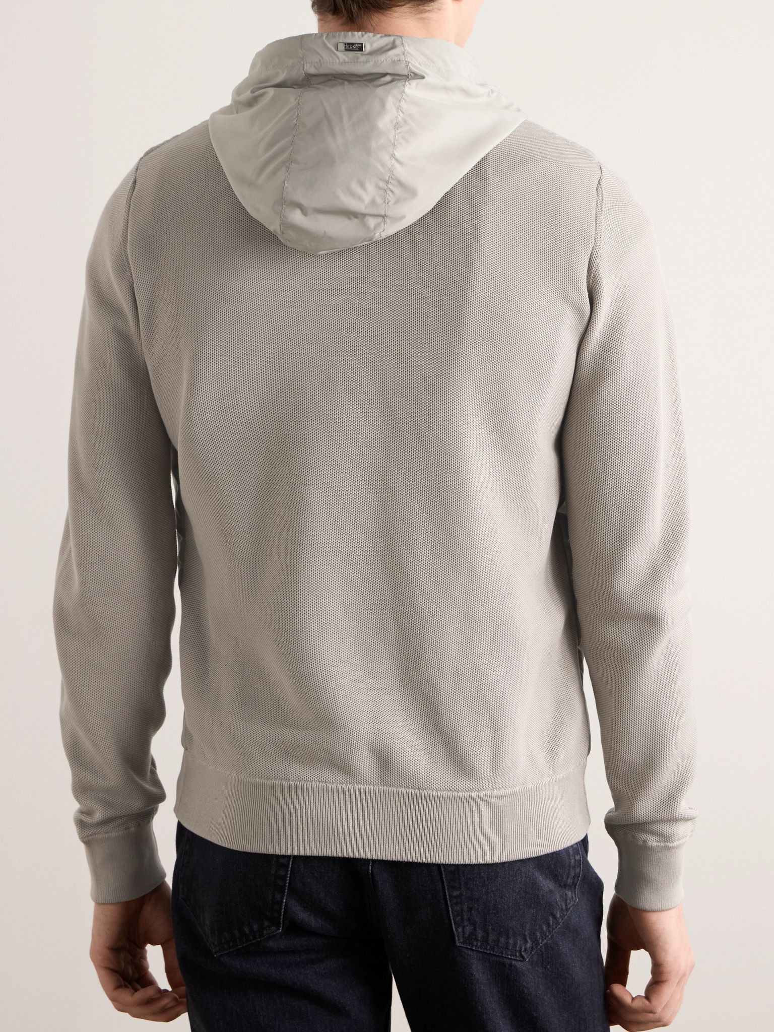 Waffle-Knit Cotton and Shell Hooded Jacket Beige - 3