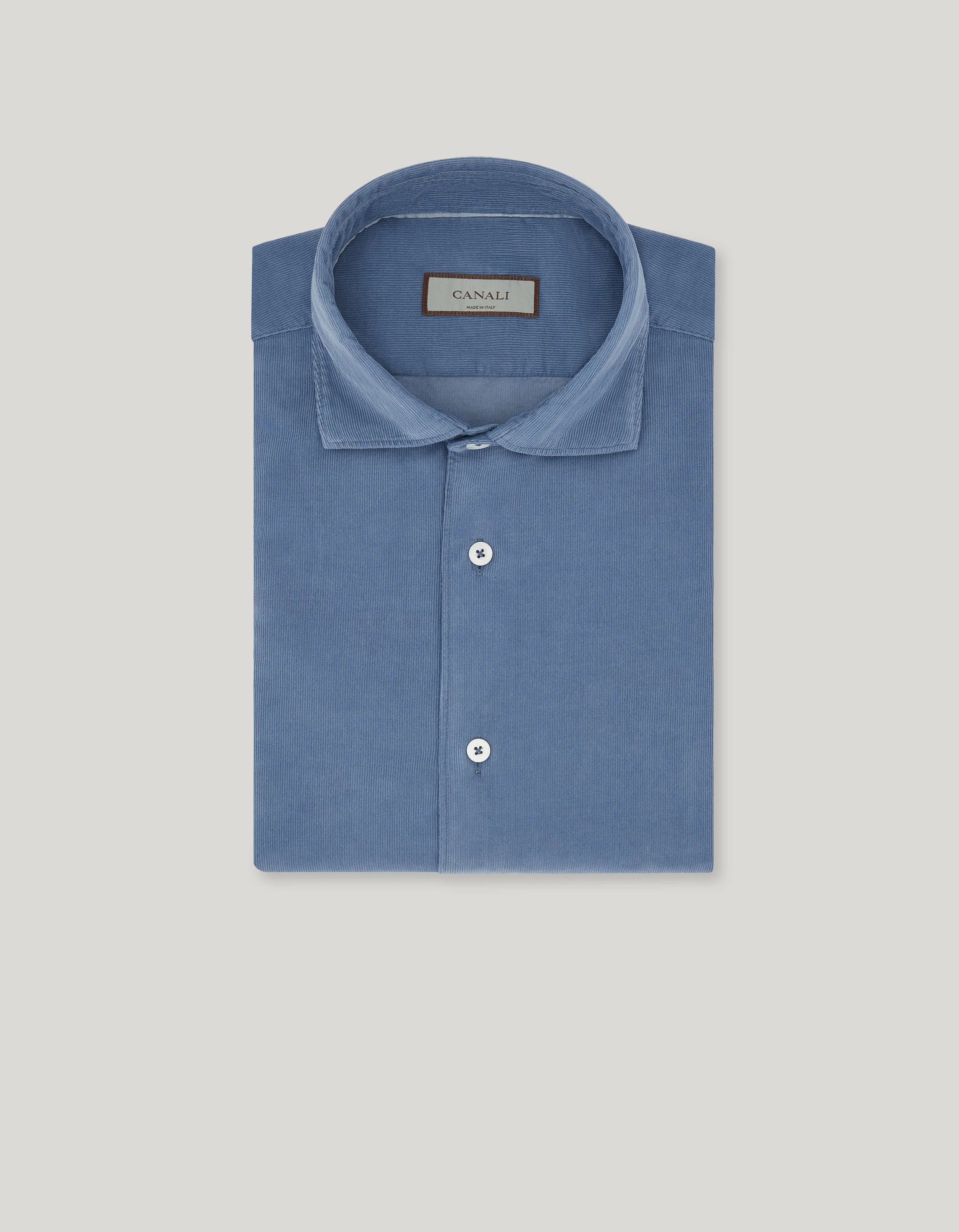 LIGHT BLUE GARMENT DYED COTTON VELVET REGULAR-FIT SHIRT - 1