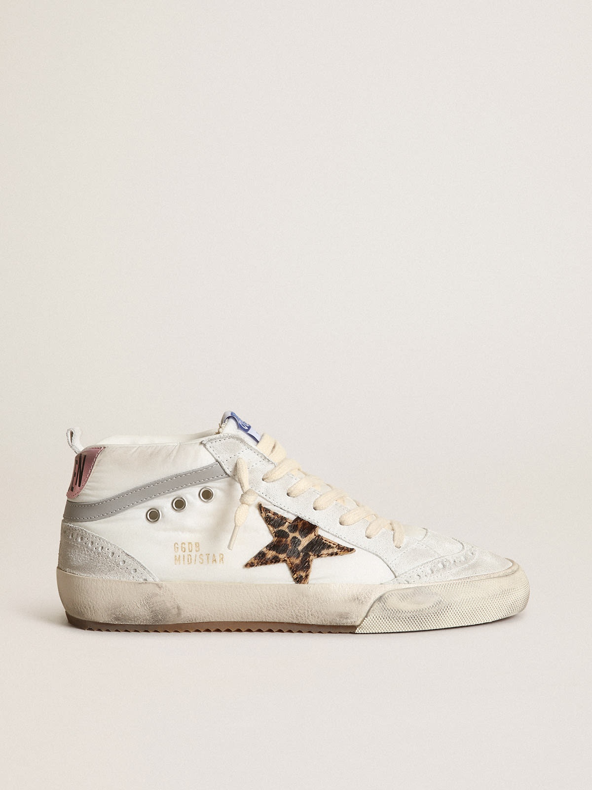 Mid Star LTD sneakers in white nylon with leopard-print pony skin star and pink metallic leather hee - 1