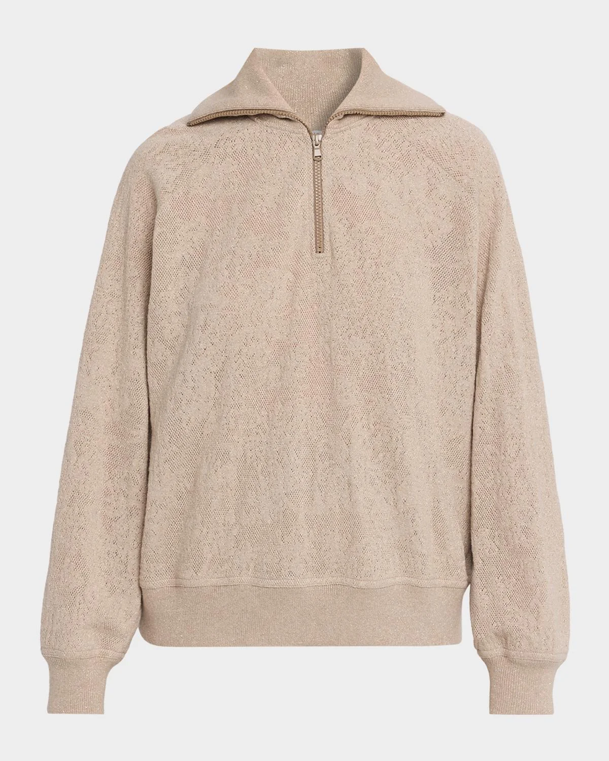 Jersey Lace Pointelle Knit Quarter-Zip Sweater - 1