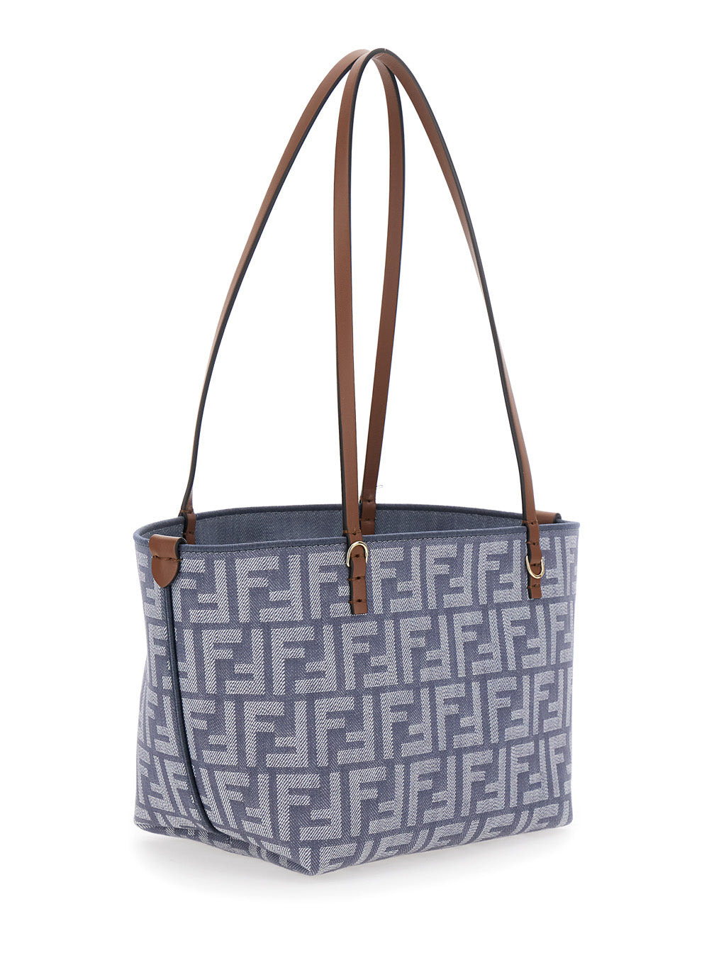 Fendi Women Blue Reversible Tote Bag With Two Top Leather Handles And All-Over Ff Motif In Cotton Wo - 3