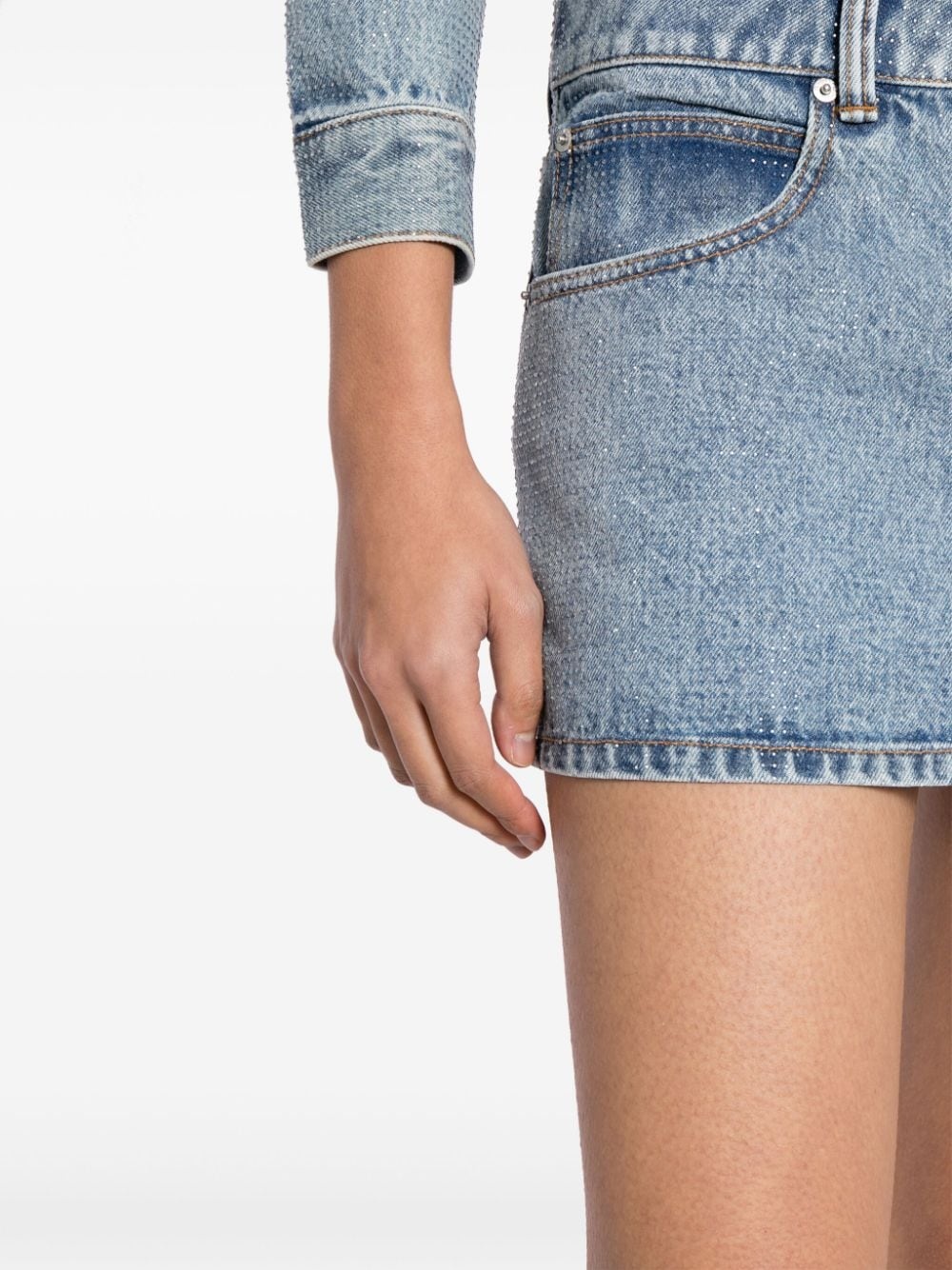crystal-embellished denim mini skirt - 5
