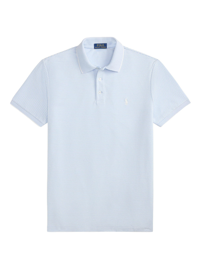 Men's Stretch-Cotton Mesh Knit Polo Shirt - Office Blue White 1