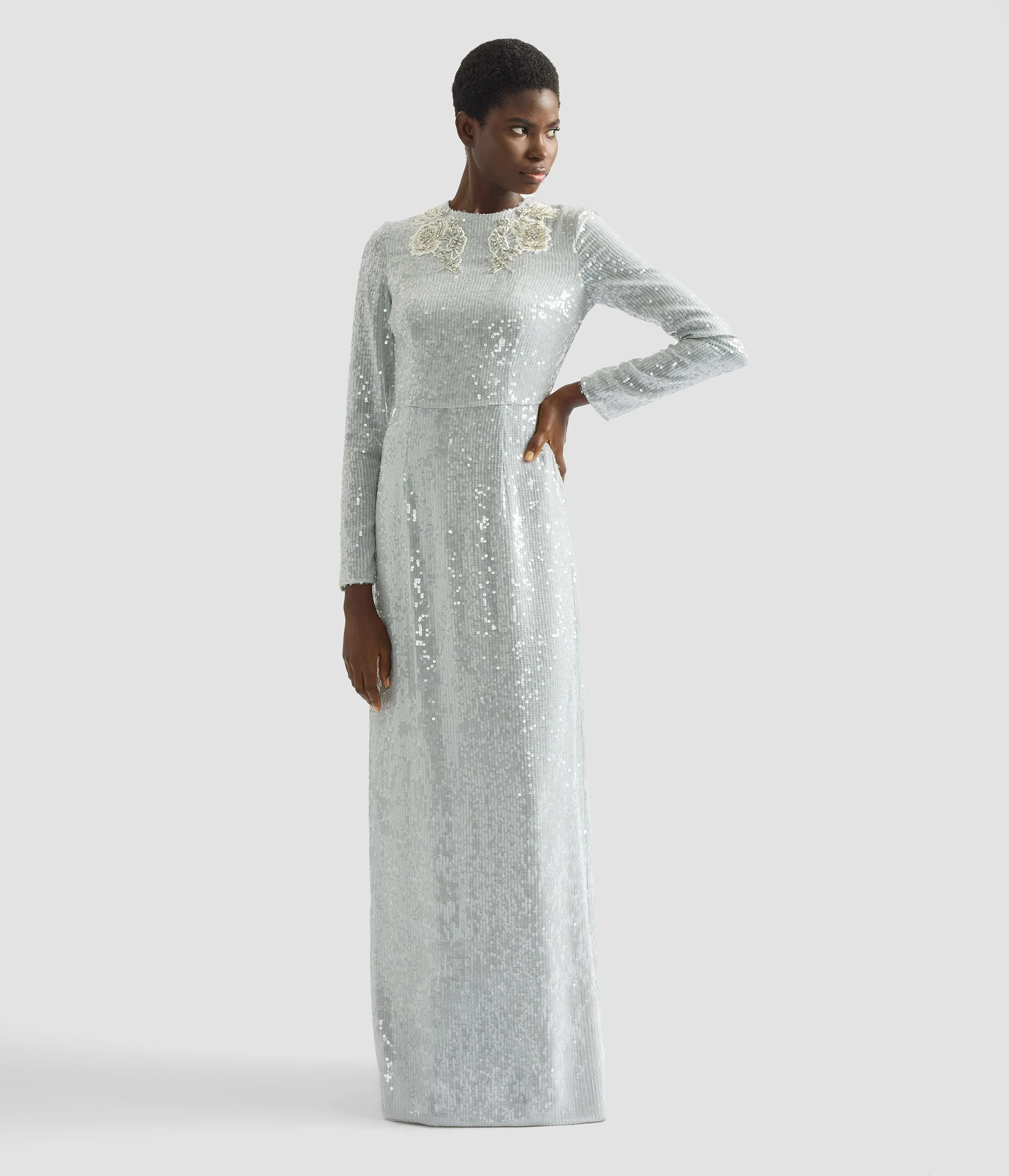 EMBELLISHED SEQUINS LONG SLEEVE GOWN - 1