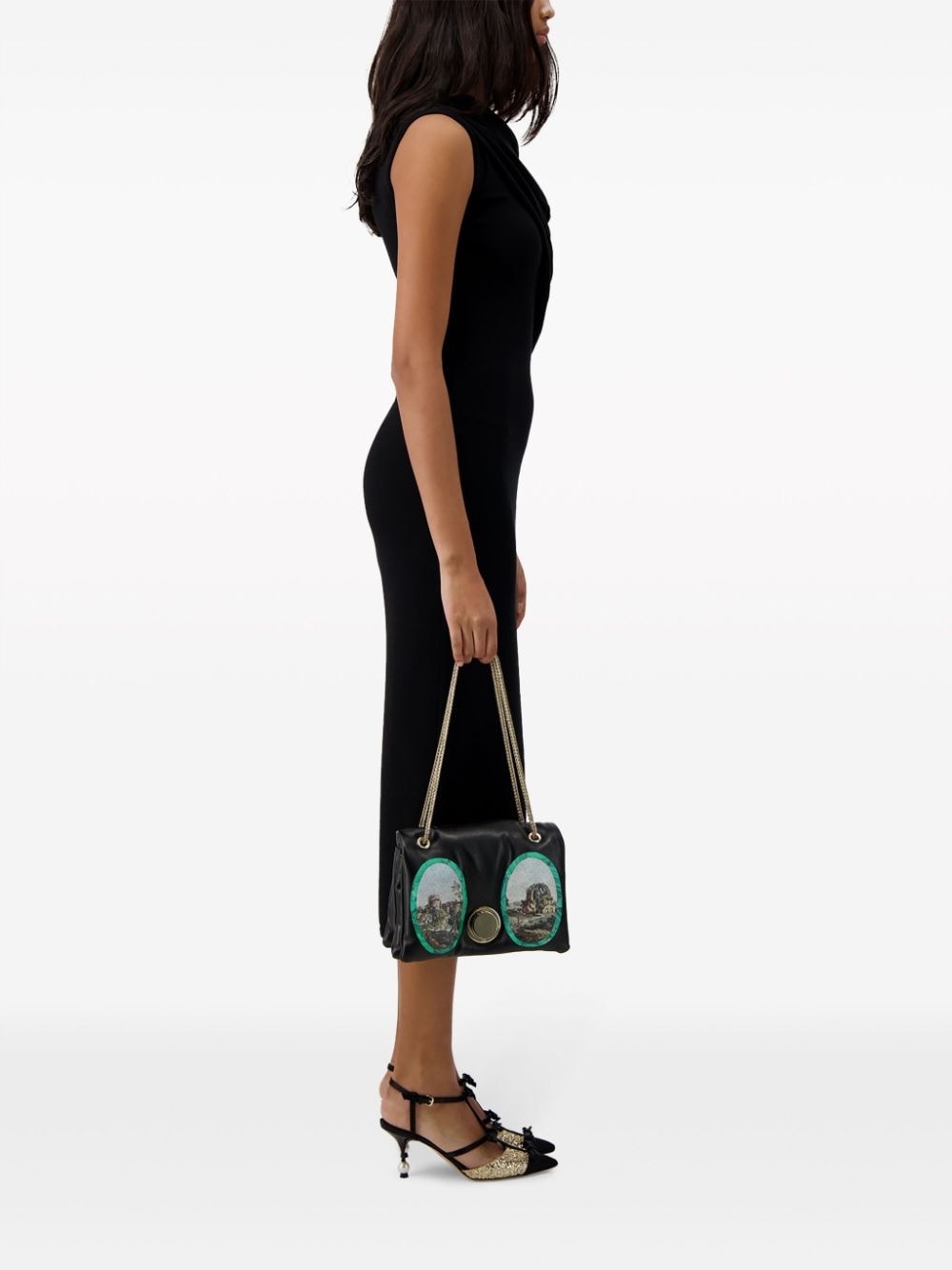 draped single-sleeve midi dress - 3