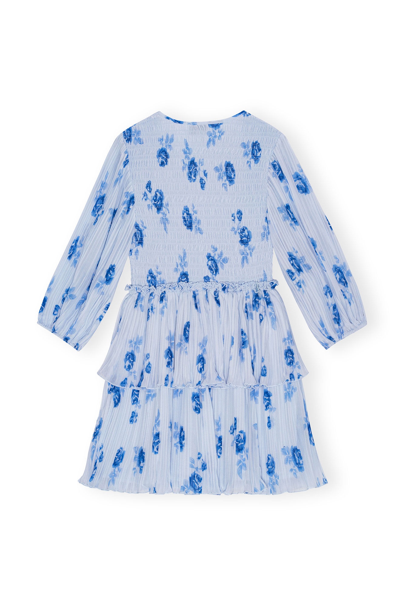 BLUE PLEATED GEORGETTE FLOUNCE SMOCK MINI DRESS - 2