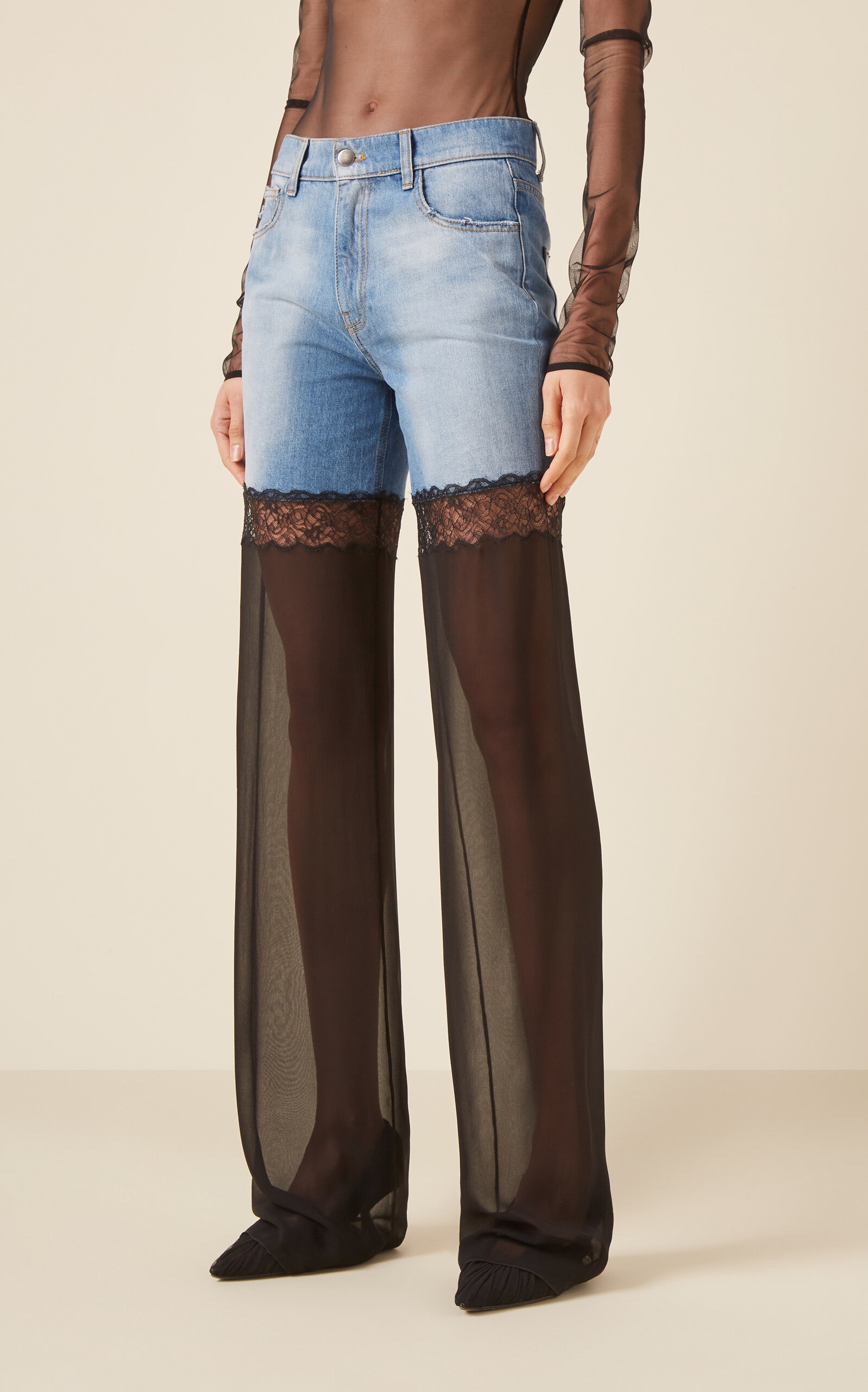 Hybrid Denim and Mesh Wide-Leg Jeans black - 3