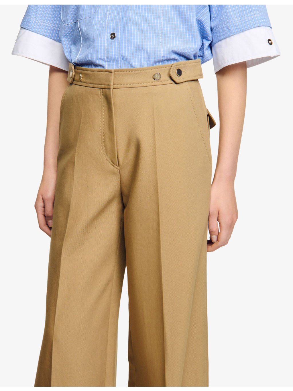 Wide-Leg Side-Adjusters Cotton Trousers - 5