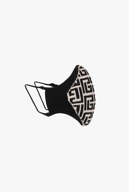Ivory and black cotton mask with Balmain monogram pattern - 2