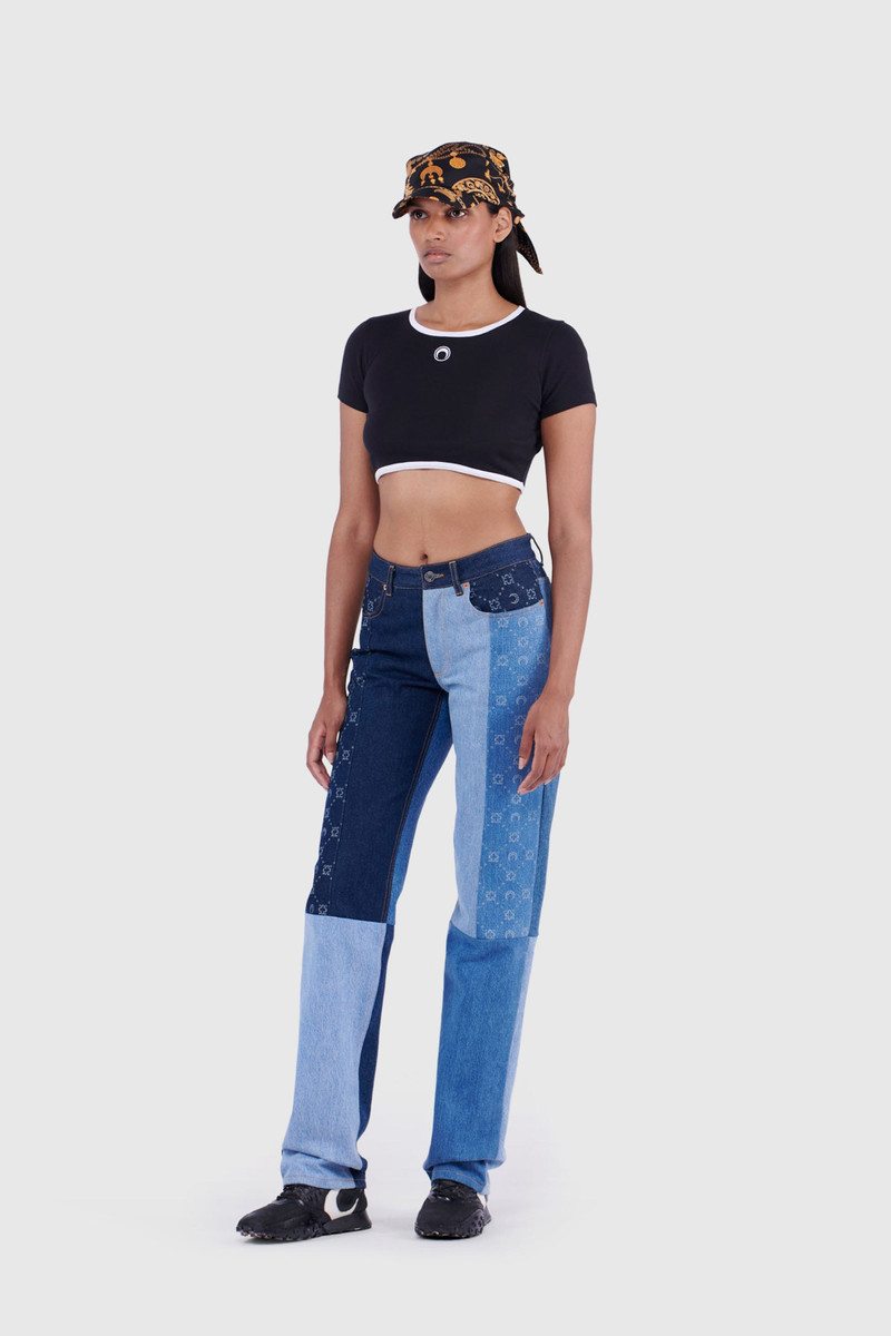 Marine Serre Regenerated Denim Moonogram Straight-Fit Trousers outlook