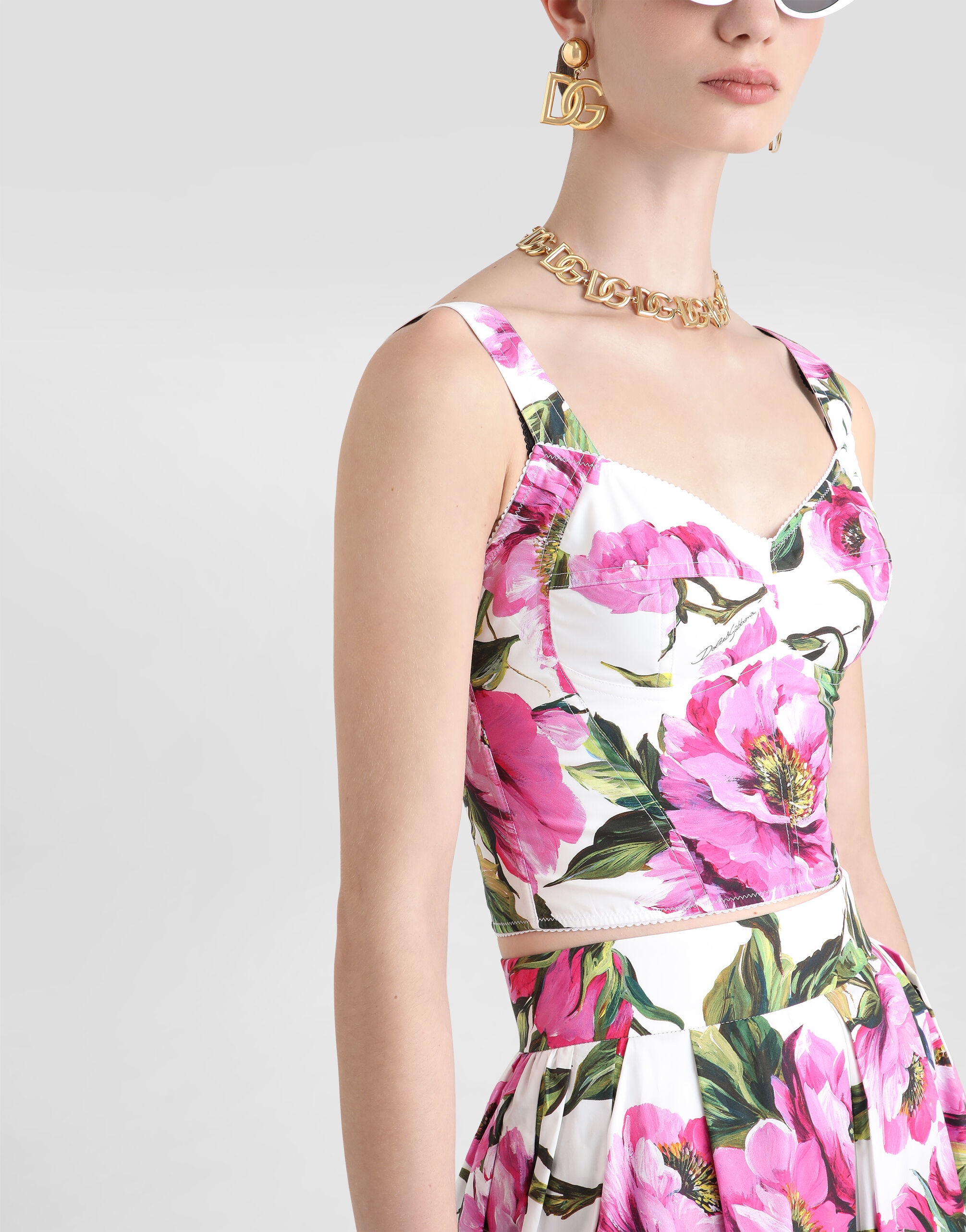 Cotton corset top with peony print - 4