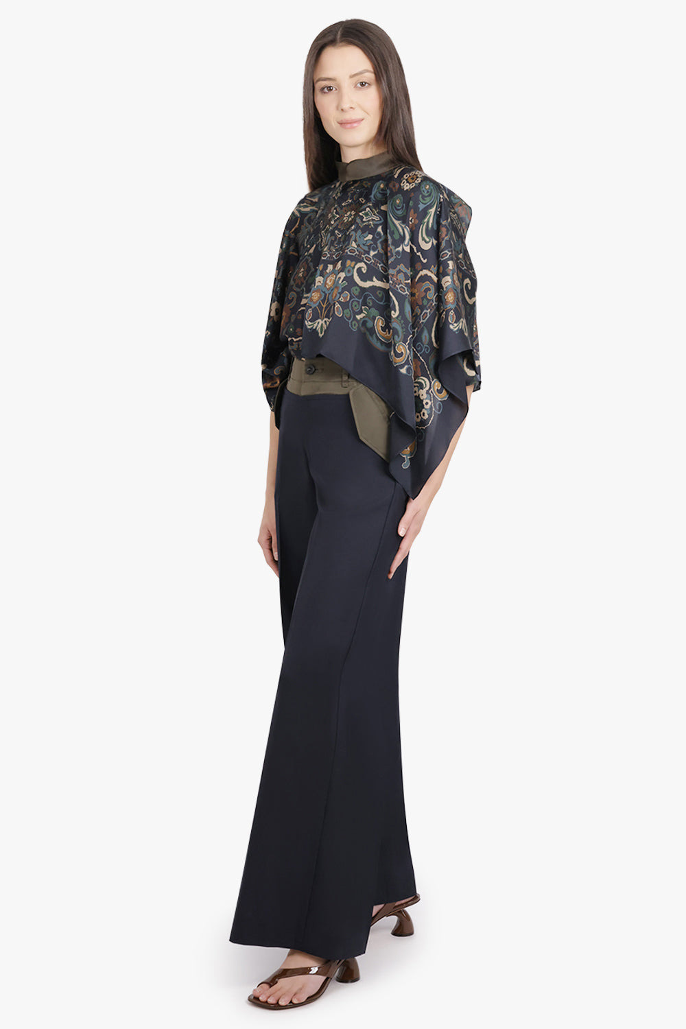 CONTRAST DENIM WIDE LEG PANT | INDIGO BLUE/KHAKI - 2