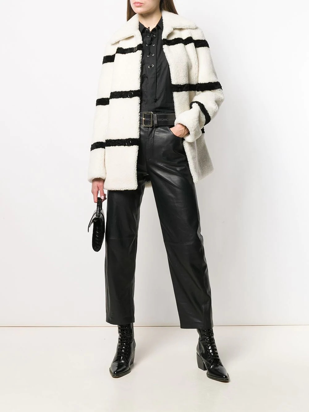 striped shearling coat - 2