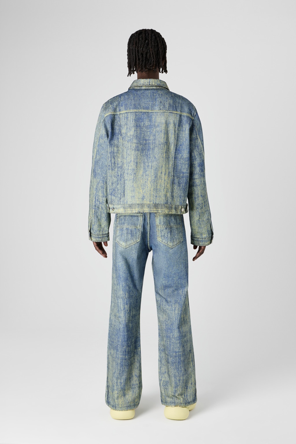Sand Blue Paint Print Denim Jacket - 5