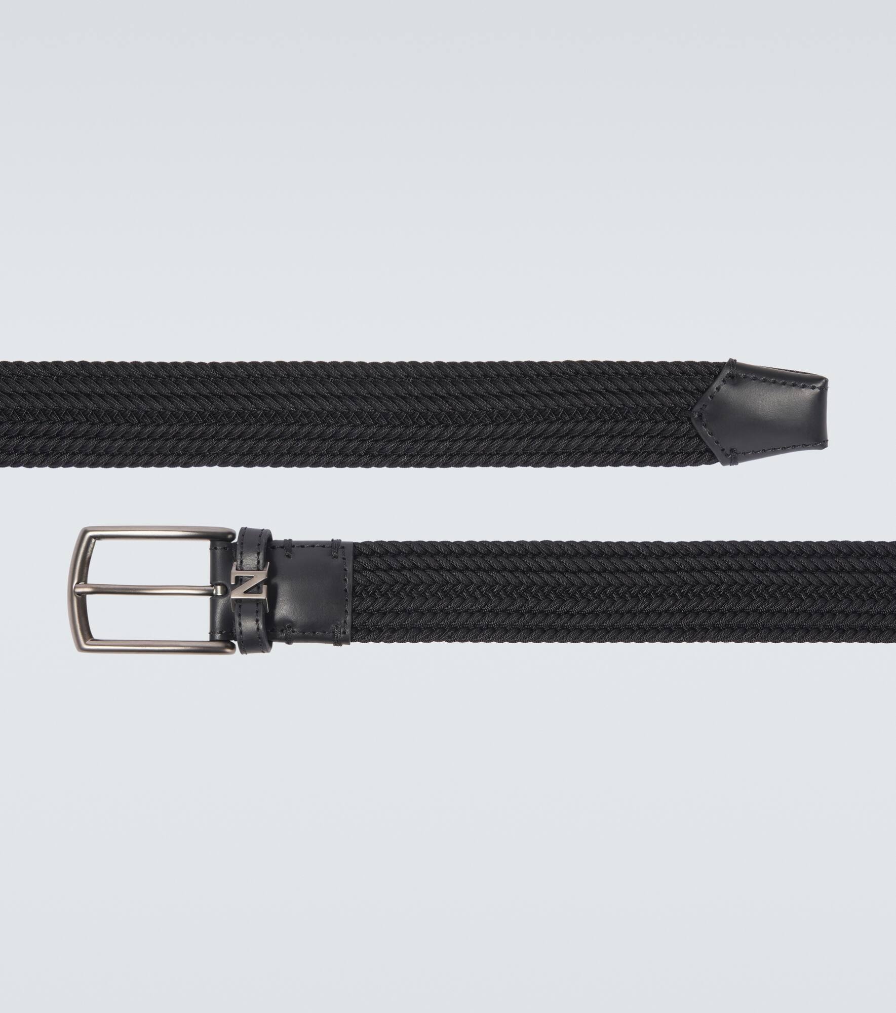 Woven leather-trimmed belt - 4
