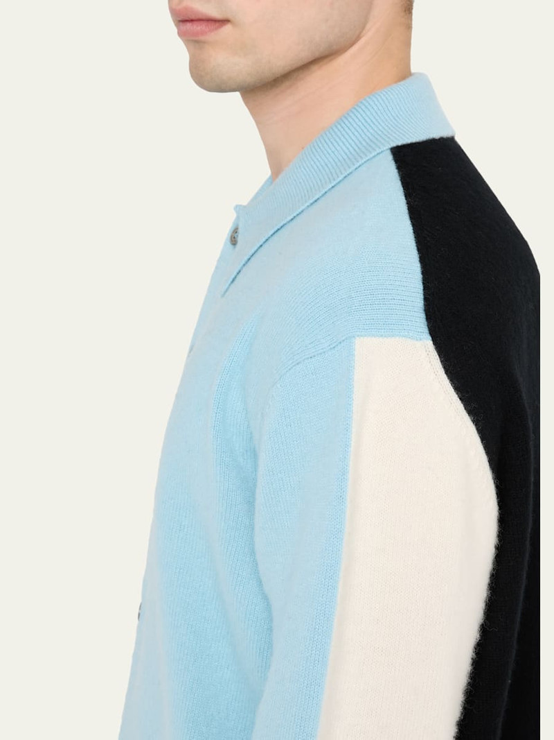 Men's Brushed Wool and Cashmere Color-Block Polo Cardigan 5