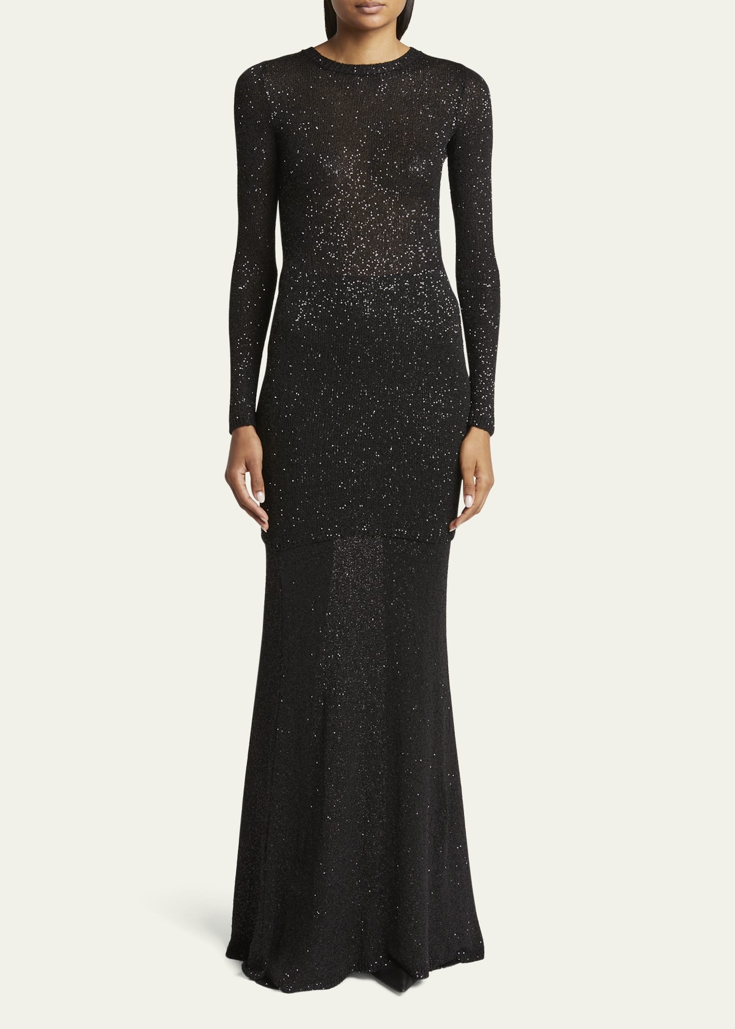 Sequined Knit Mini Long Sleeve Dress - 2