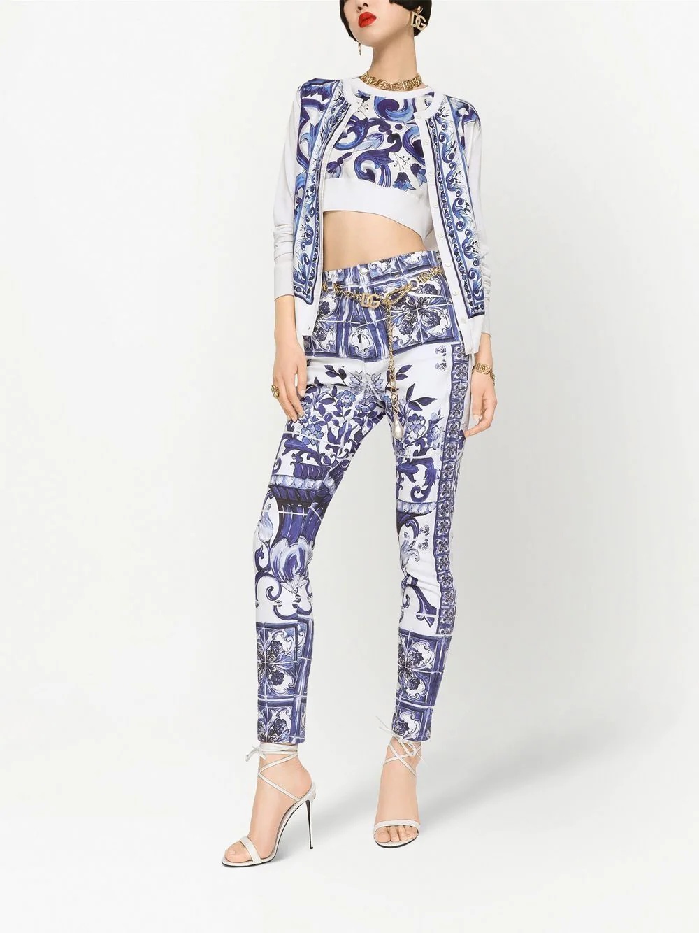 Majolica-print skinny jeans - 2
