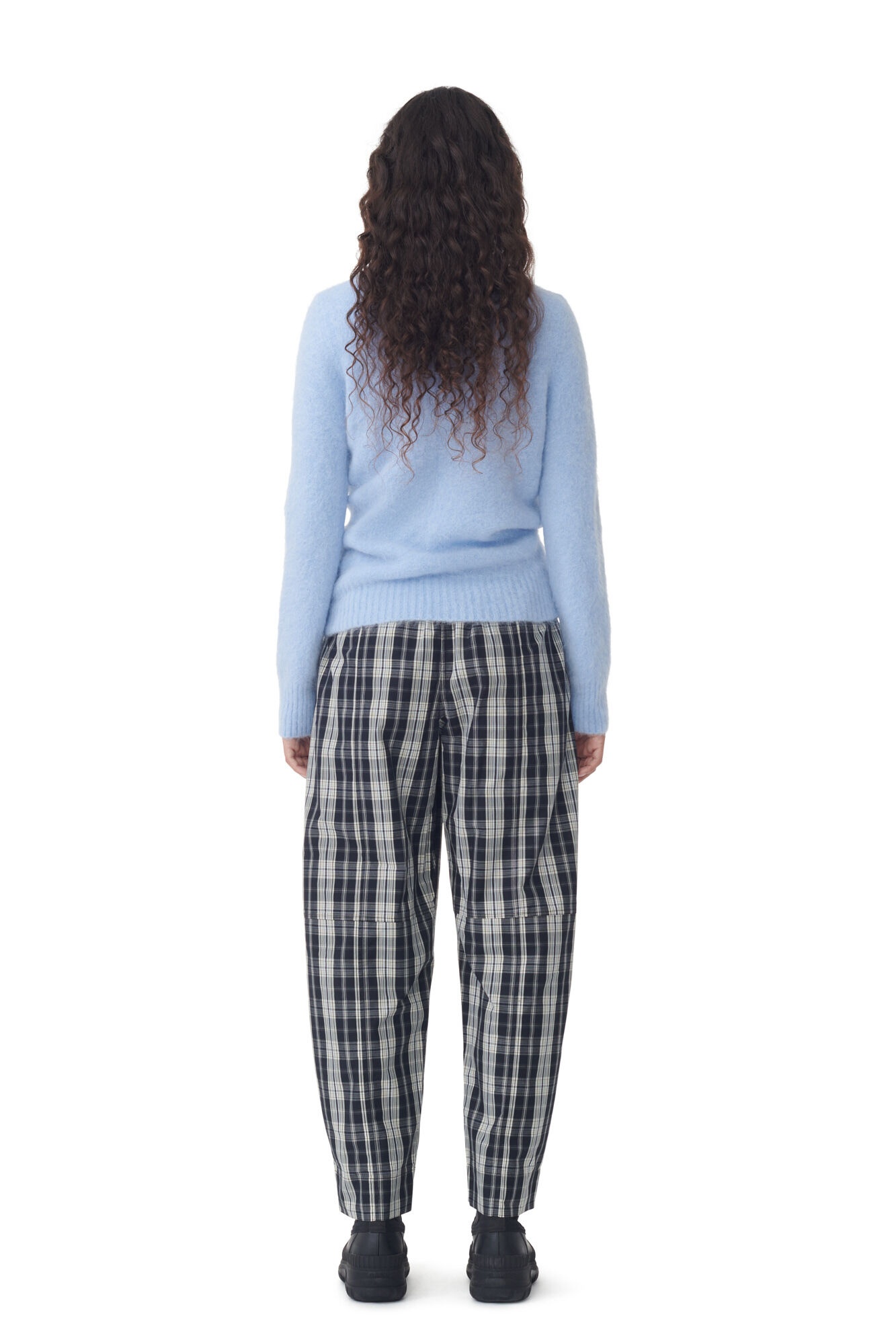 CHECKERED COTTON ELASTICATED CURVE PANTS - 4