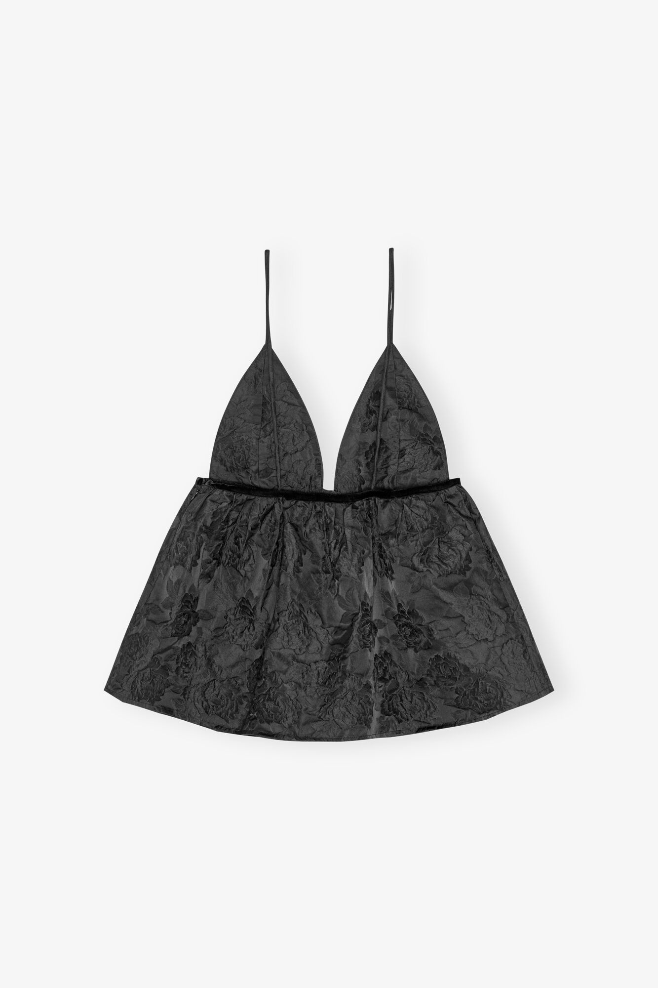 BLACK BOTANICAL JACQUARD STRAP TOP - 7