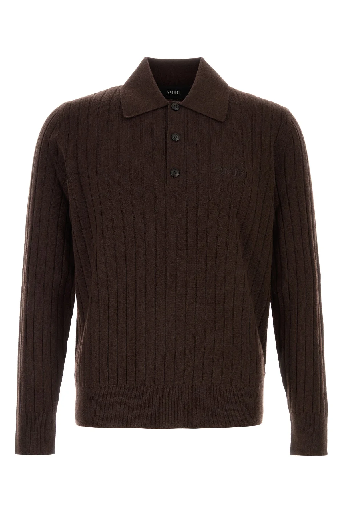 Dark brown wool blend polo shirt - 1