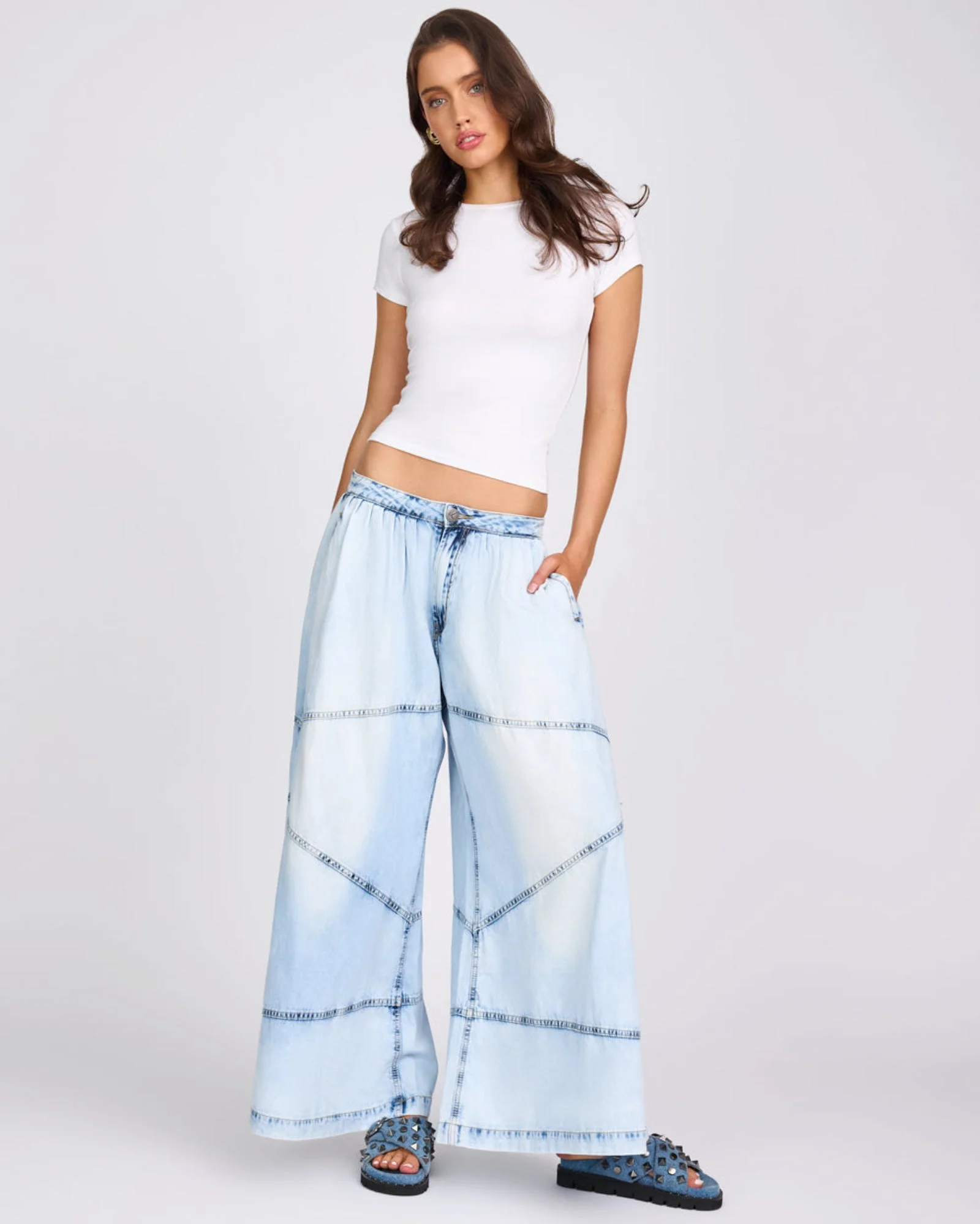 Daddios Low Waist Super Wide Leg Denim Jeans - Depeche Blue - 1