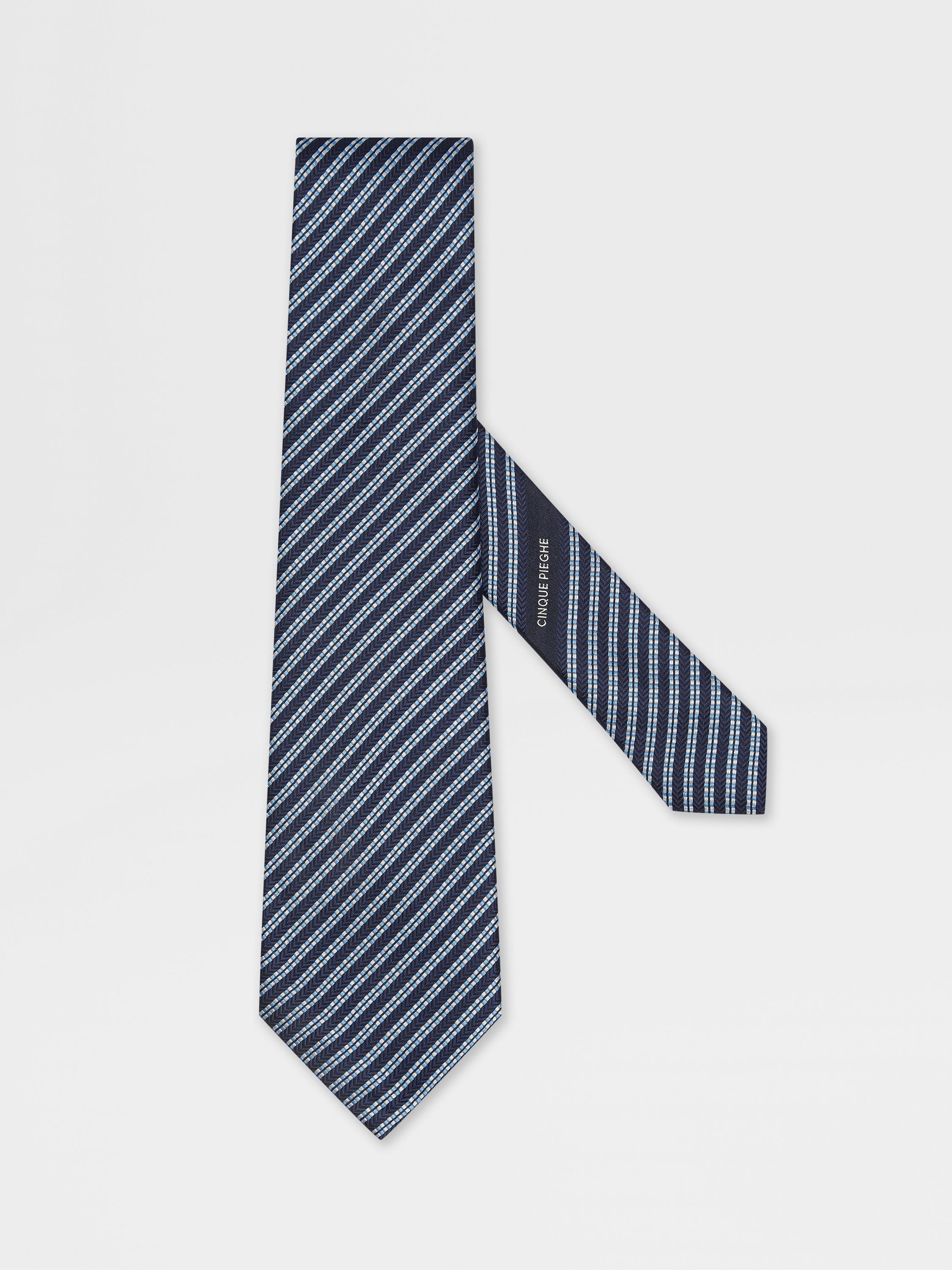 DARK BLUE CINQUE PIEGHE SILK TIE - 1
