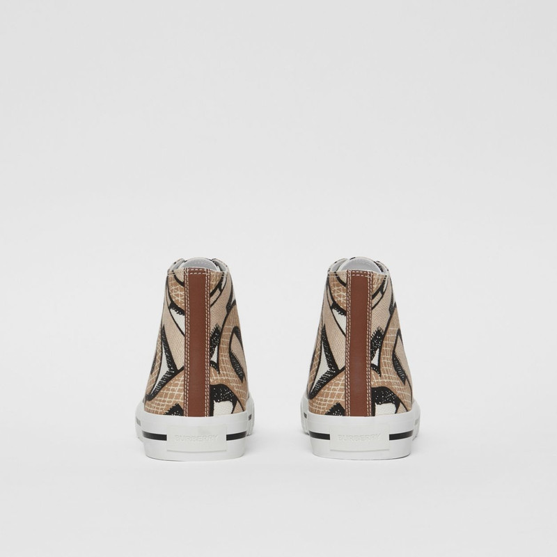 Burberry Monogram Print Cotton Canvas High-top Sneakers outlook