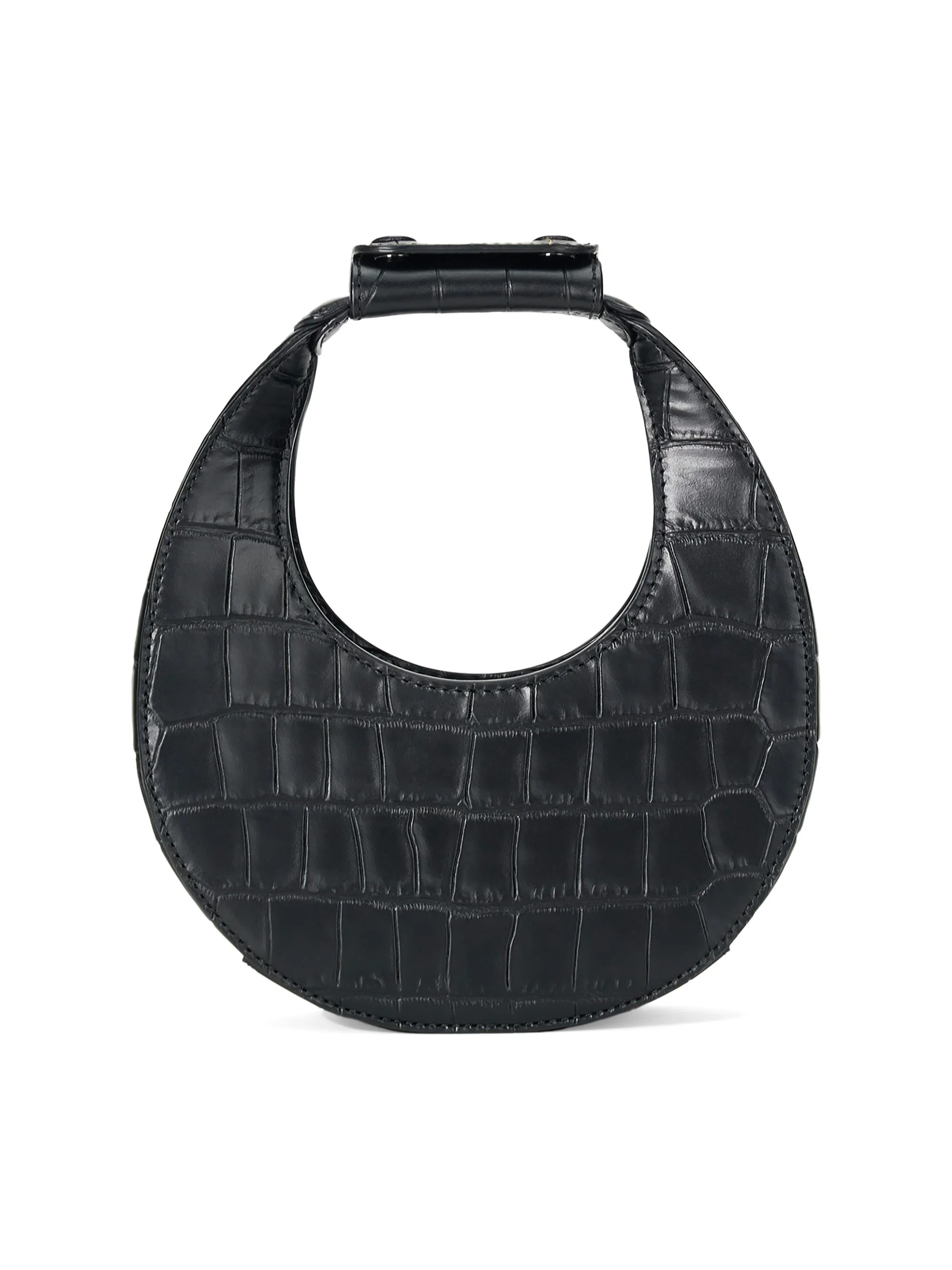 Women's Good Night Moon Crocodile-Embossed Leather Bag - Black Croco - 1