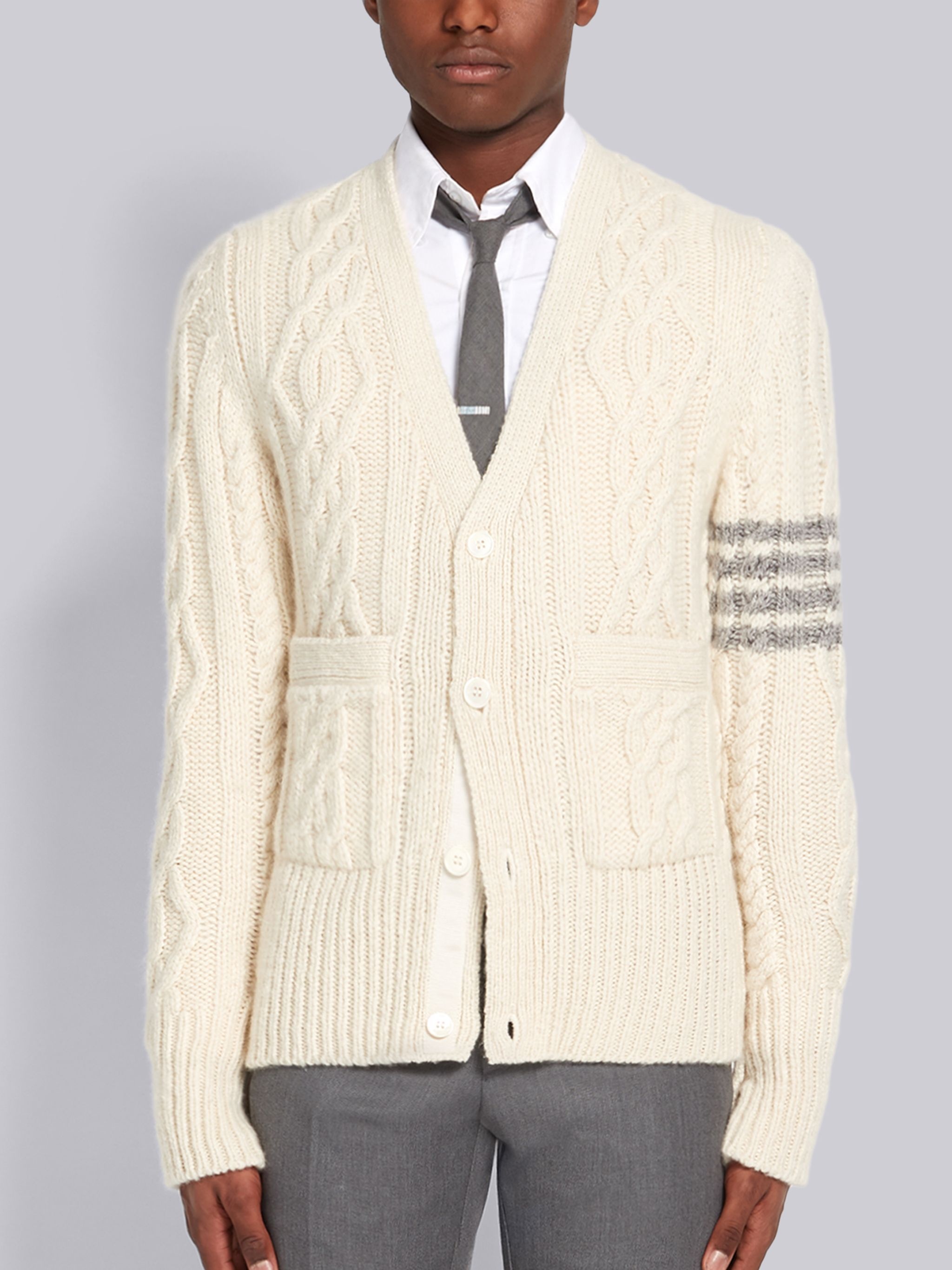 4-bar Aran Cable Cashmere Cardigan - 1